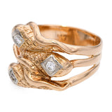 Vintage 14k Yellow Gold Diamond Triple Snake Ring