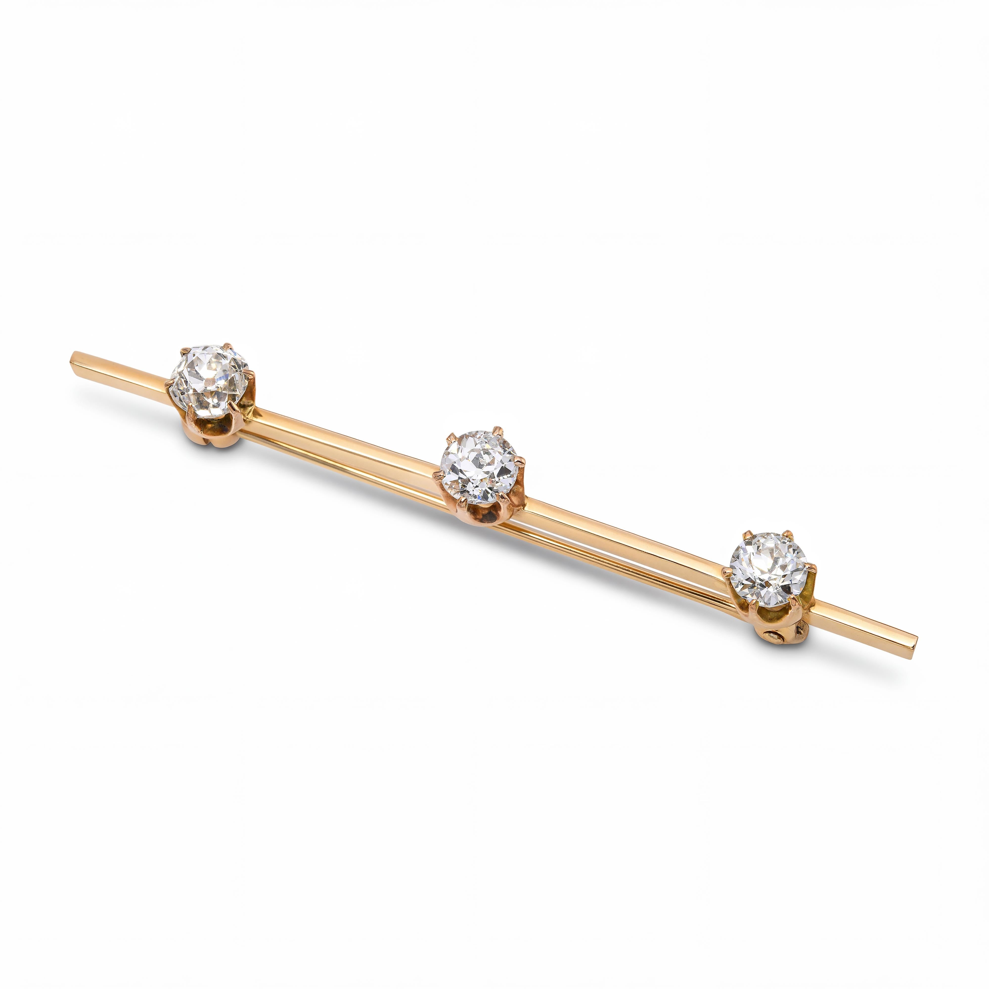 Antique 14k Yellow Gold Diamond 0.90tcw Old Mine Diamond Bar Brooch