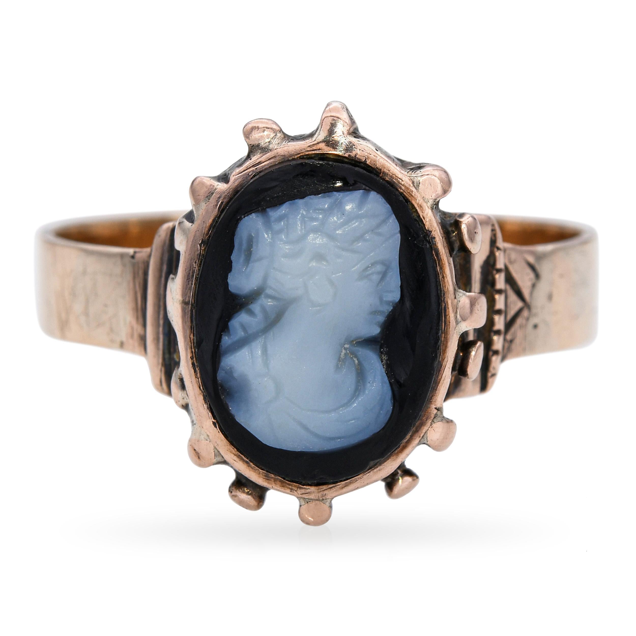 Antique 10k Yellow Gold Agate Cameo Ring