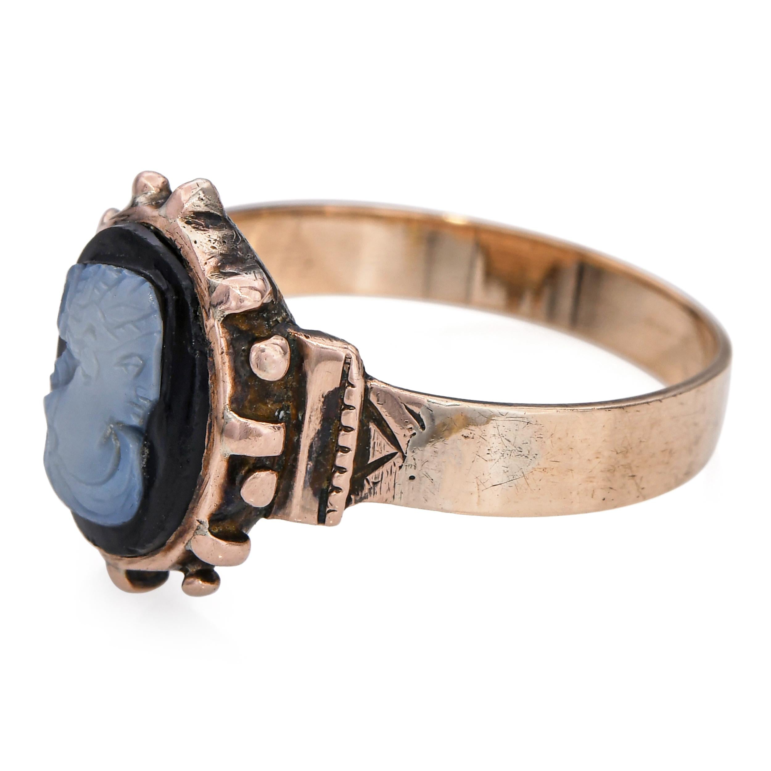 Antique 10k Yellow Gold Agate Cameo Ring