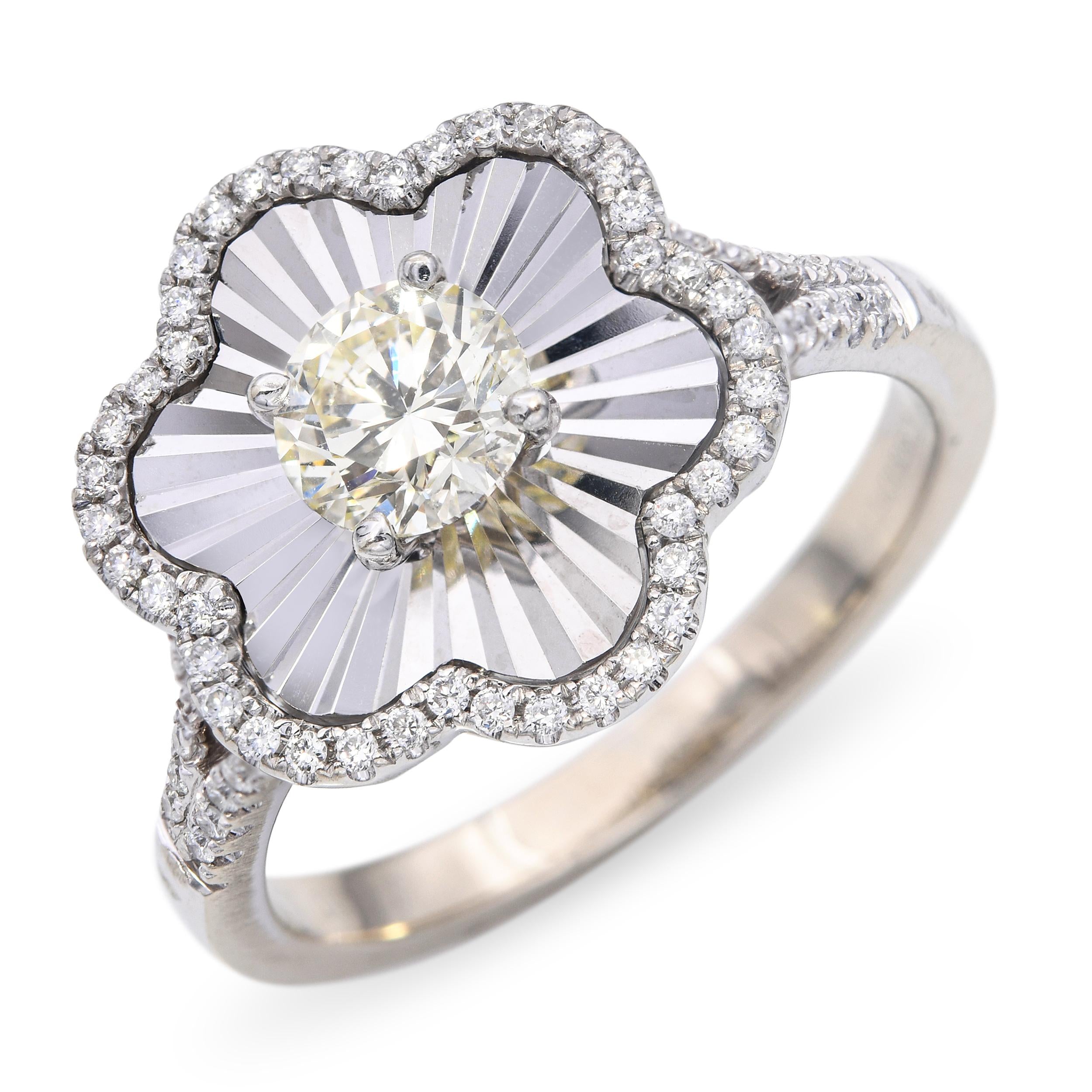 18k White Gold 0.90tcw Faint Yellow Si1 Diamond Floral Bright Cut Ring