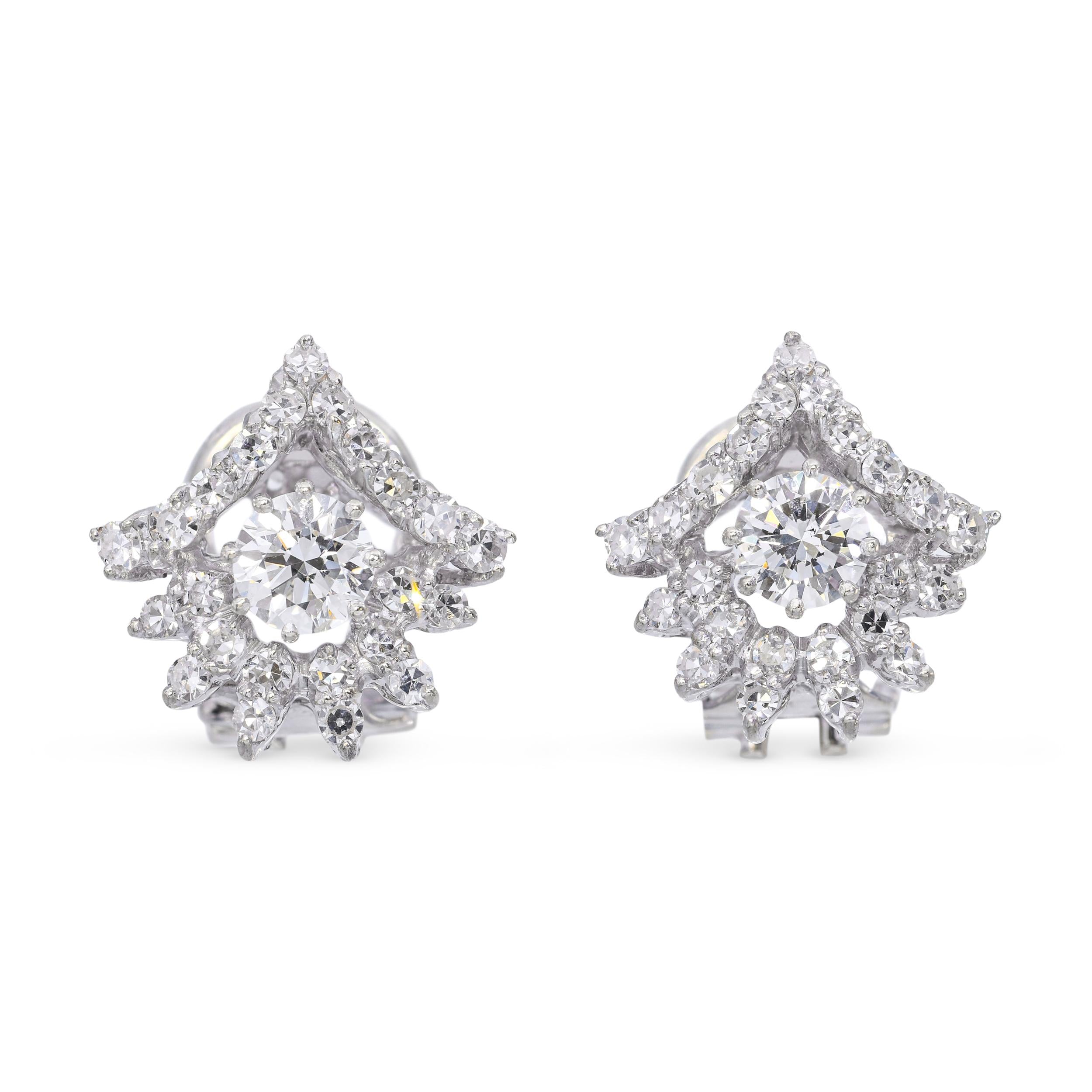 Vintage 14k White Gold 1.52tcw Diamond Motif Earrings