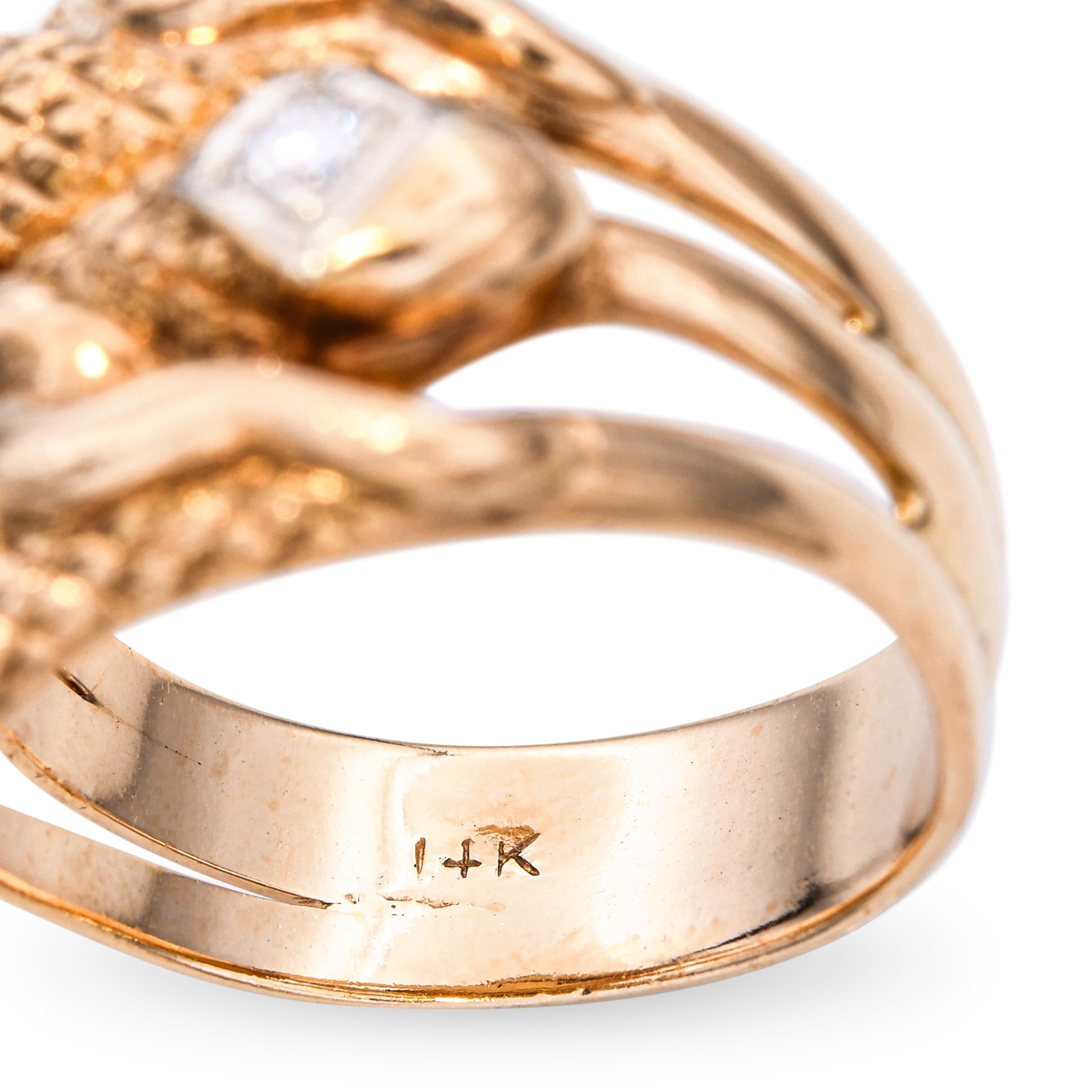Vintage 14k Yellow Gold Diamond Triple Snake Ring
