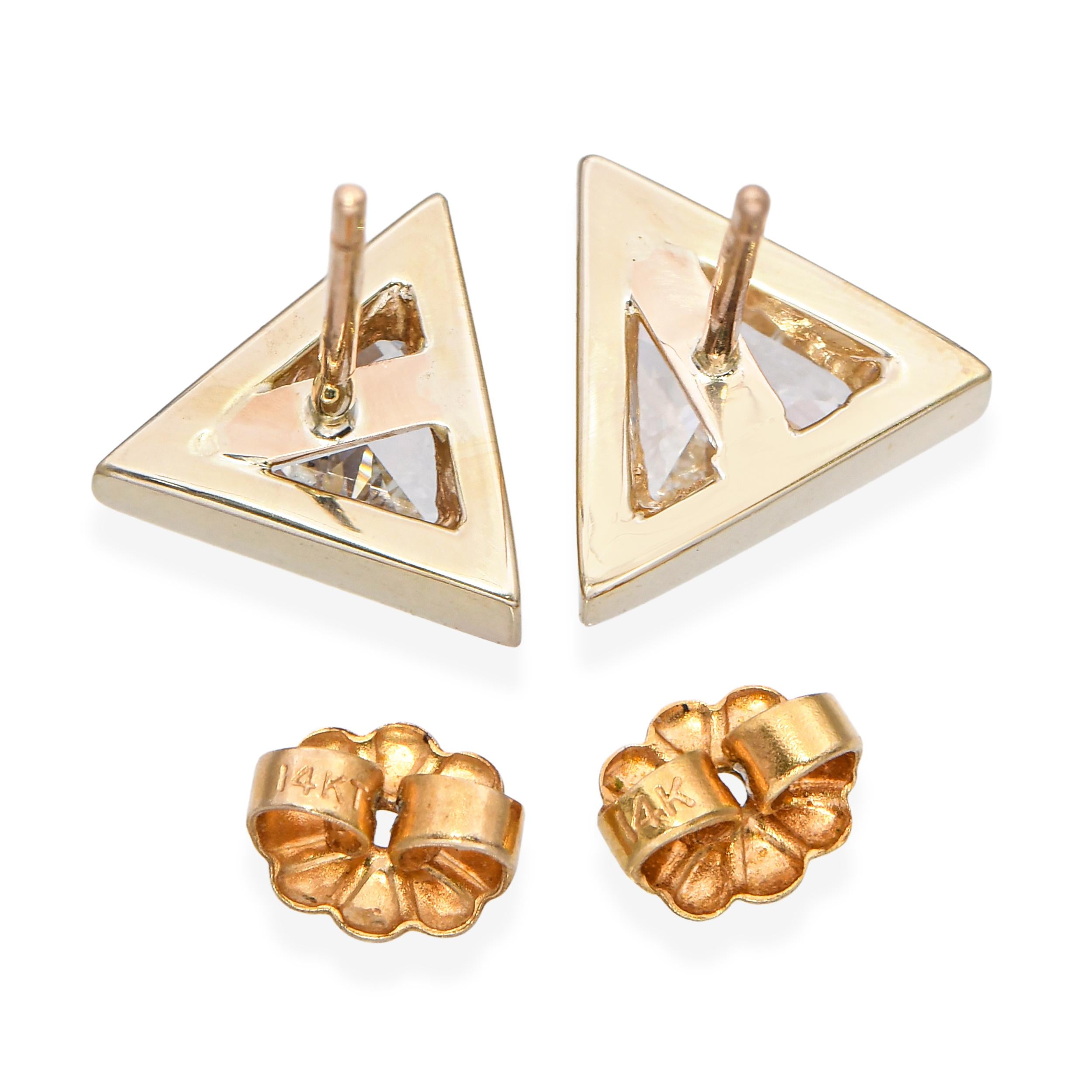 Vintage 14k Yellow Gold 1.62tcw Trillion Cut Diamond Stud Earrings