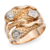 Vintage 14k Yellow Gold Diamond Triple Snake Ring