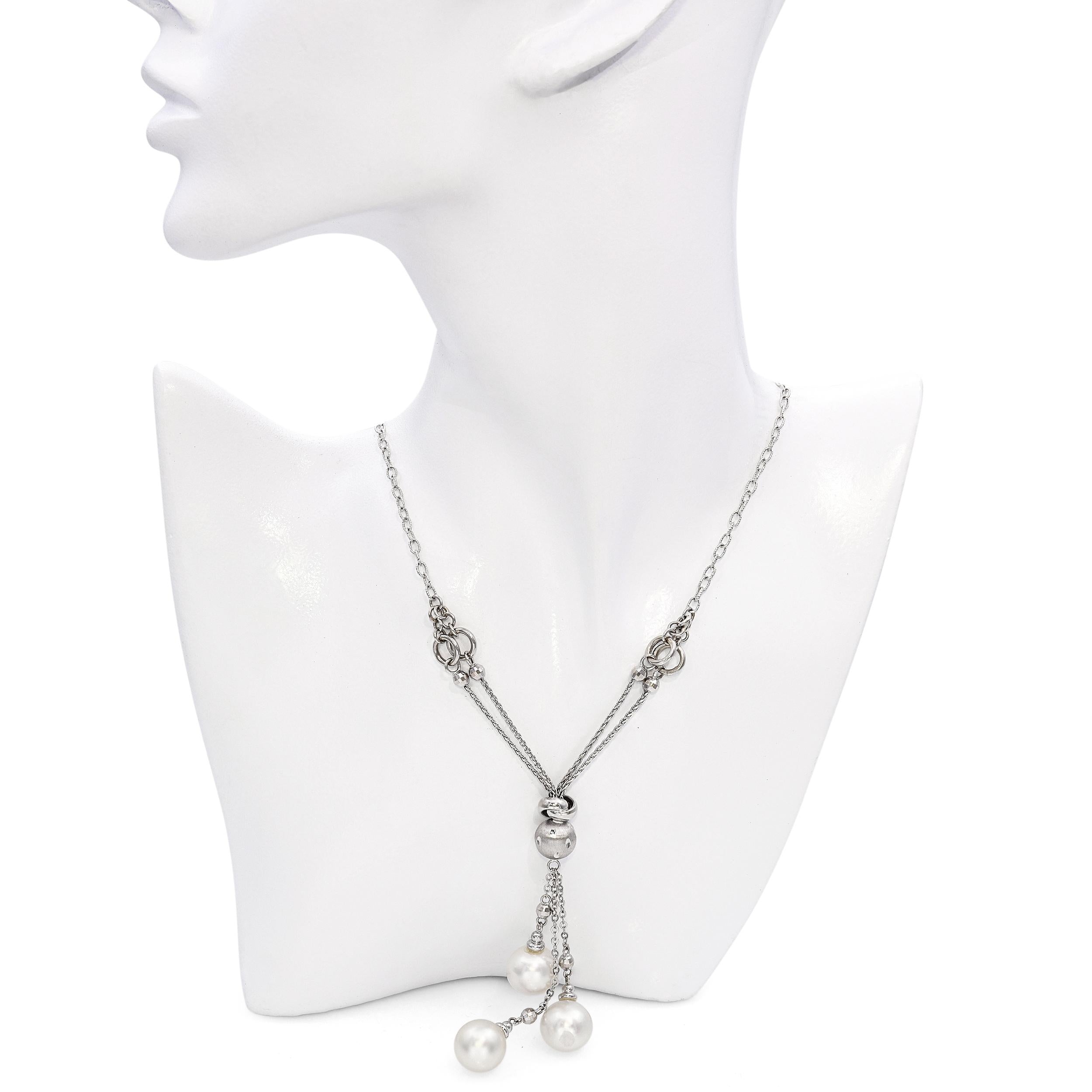 Vintage 14k White Gold South Sea Pearl Lavalier Necklace
