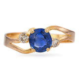 Vintage 14k Yellow Gold Diamond and 0.65ct Sapphire Ring