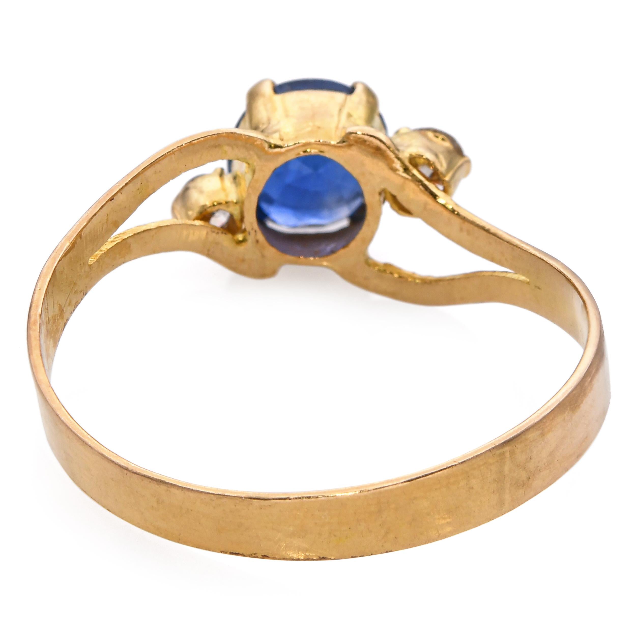 Vintage 14k Yellow Gold Diamond and 0.65ct Sapphire Ring