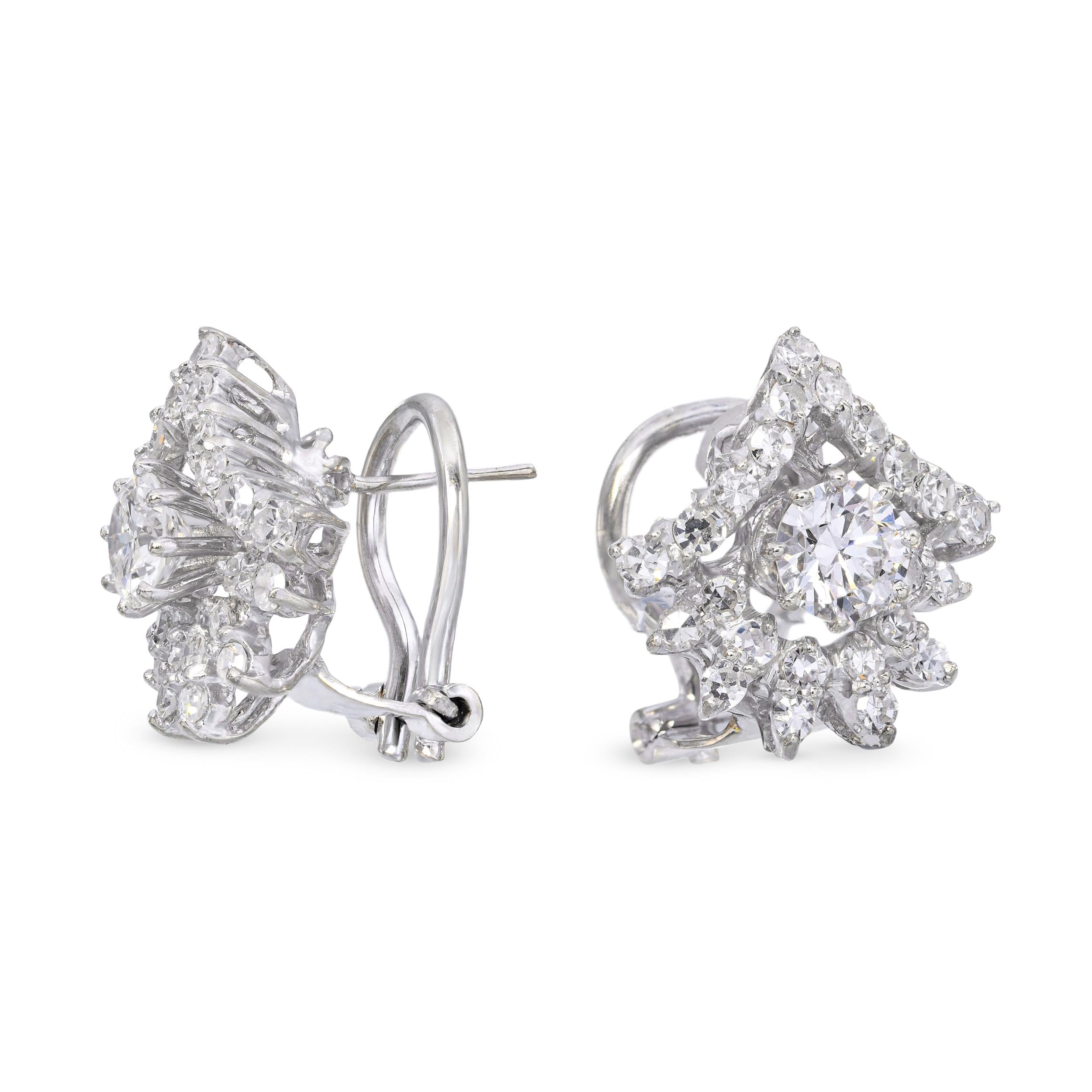 Vintage 14k White Gold 1.52tcw Diamond Motif Earrings