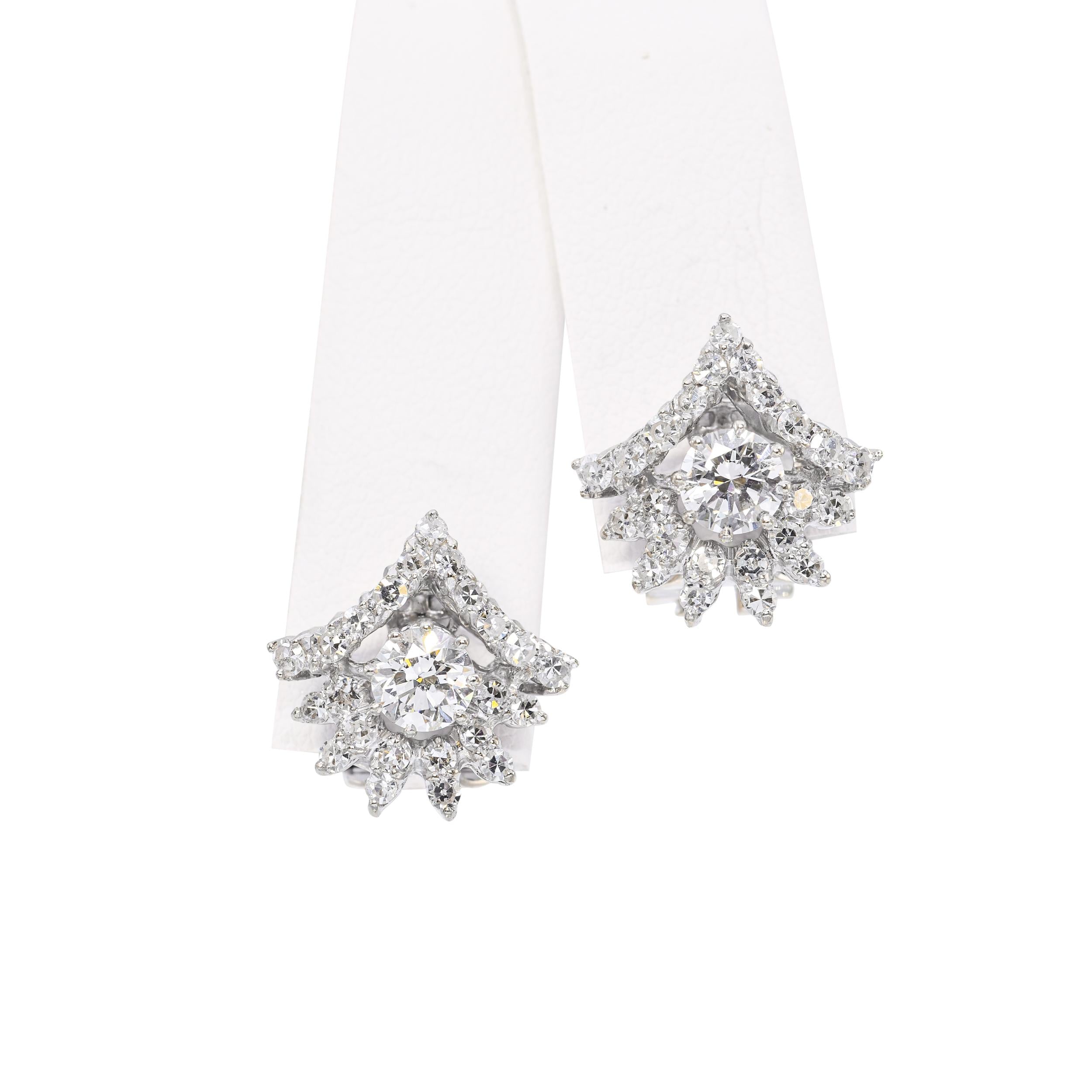 Vintage 14k White Gold 1.52tcw Diamond Motif Earrings