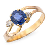 Vintage 14k Yellow Gold Diamond and 0.65ct Sapphire Ring
