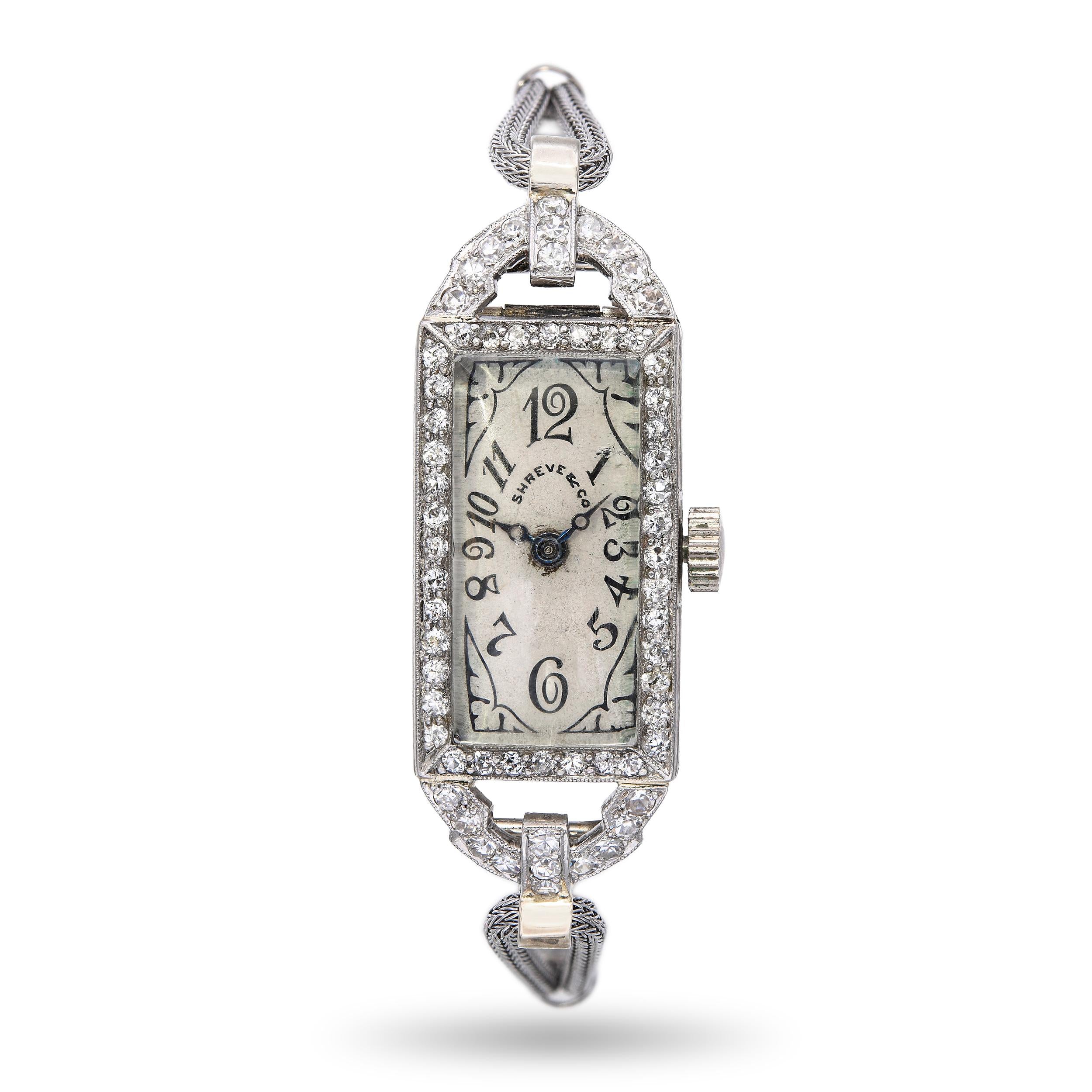 Art Deco Platinum Shreve & Co 1.00tcw Diamond Hand Wind Ladies Watch