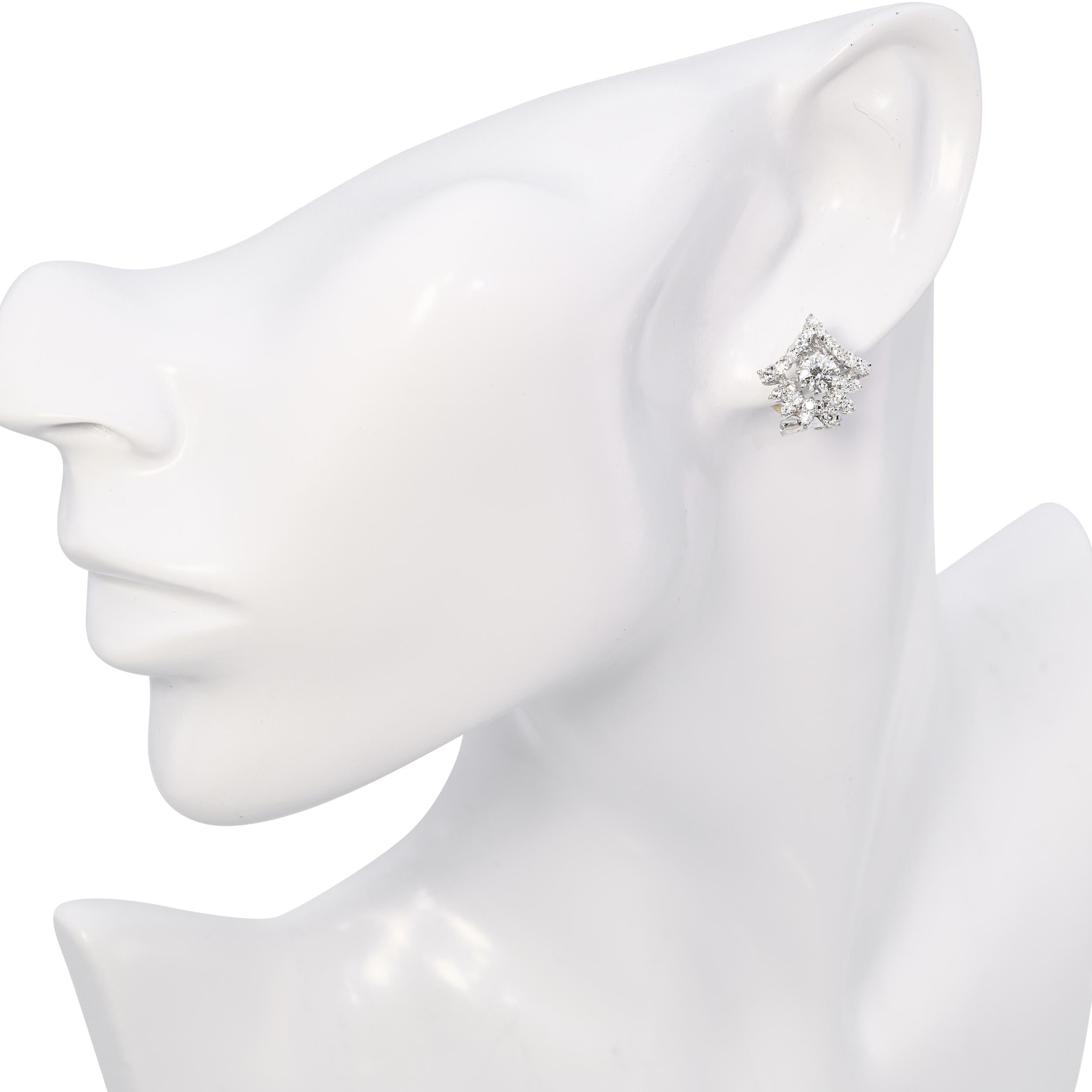 Vintage 14k White Gold 1.52tcw Diamond Motif Earrings