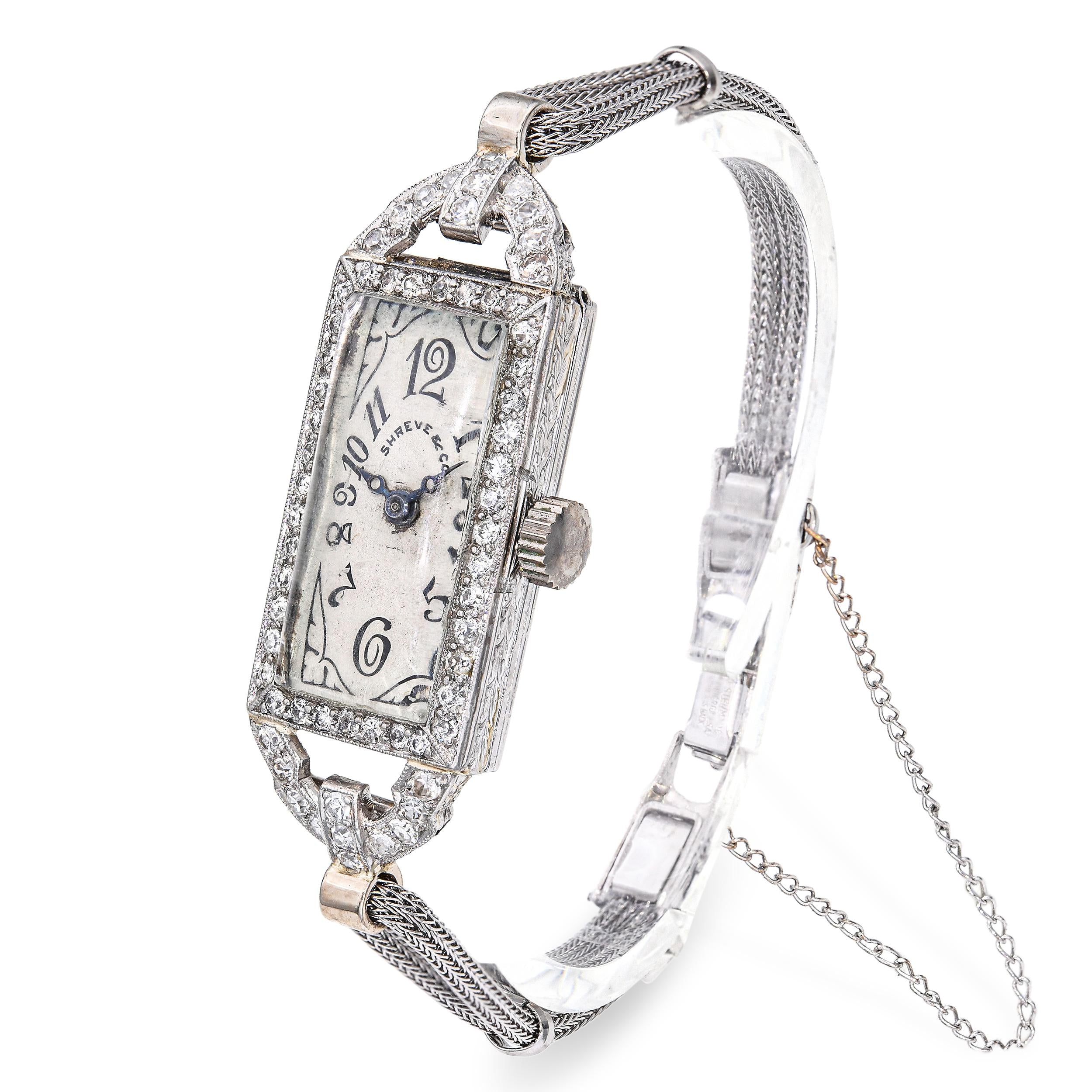 Art Deco Platinum Shreve & Co 1.00tcw Diamond Hand Wind Ladies Watch