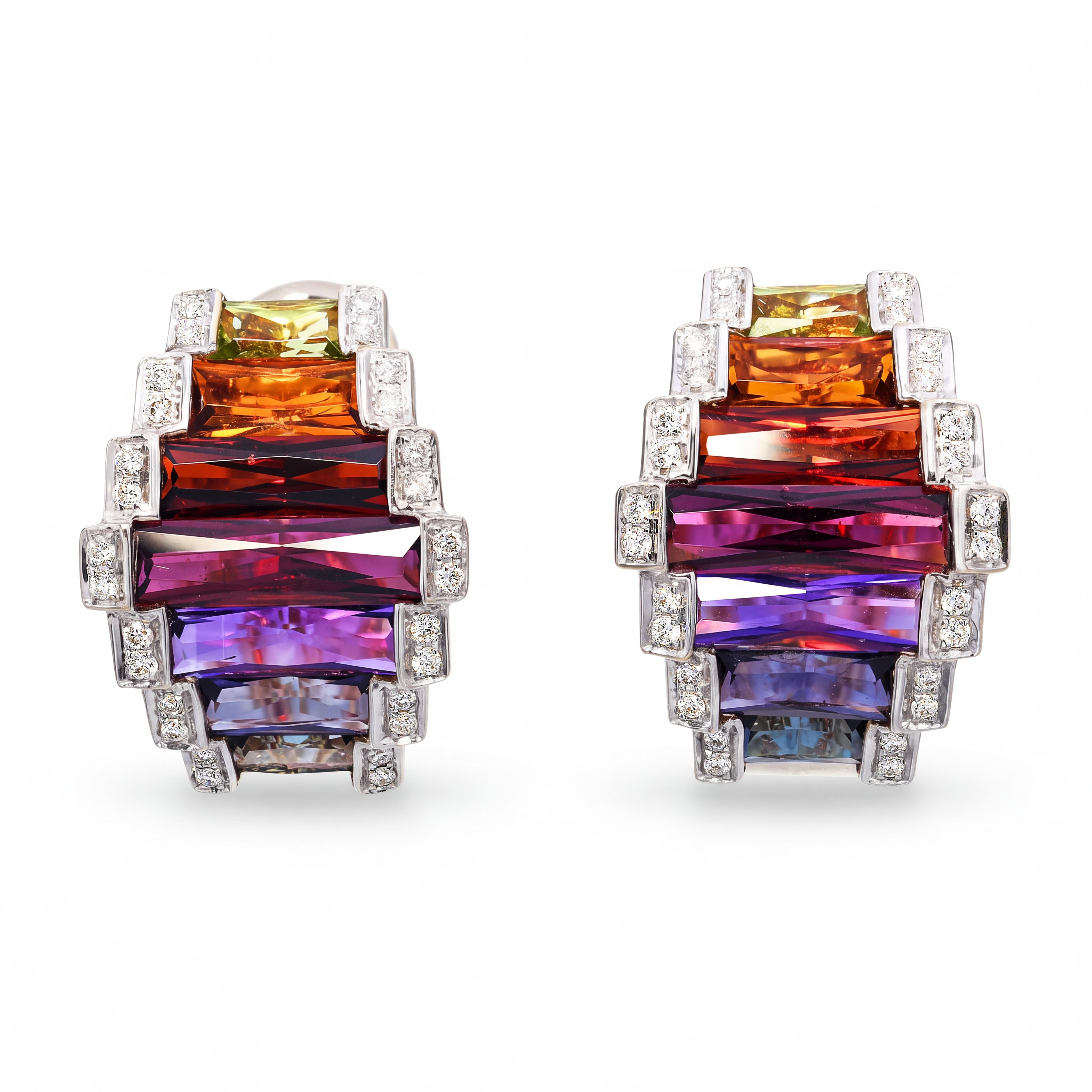 Bellarri 14k Yellow Gold Multi-Stone and Diamond Earrings