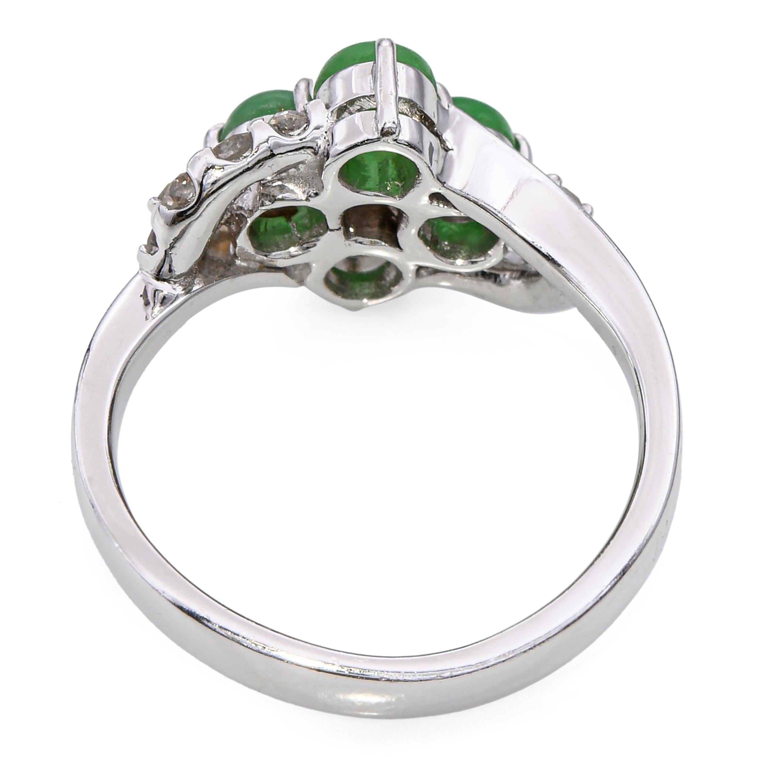 18k White Gold Diamond & Green Jade Flower Ring