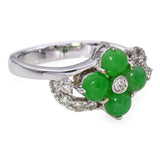 18k White Gold Diamond & Green Jade Flower Ring
