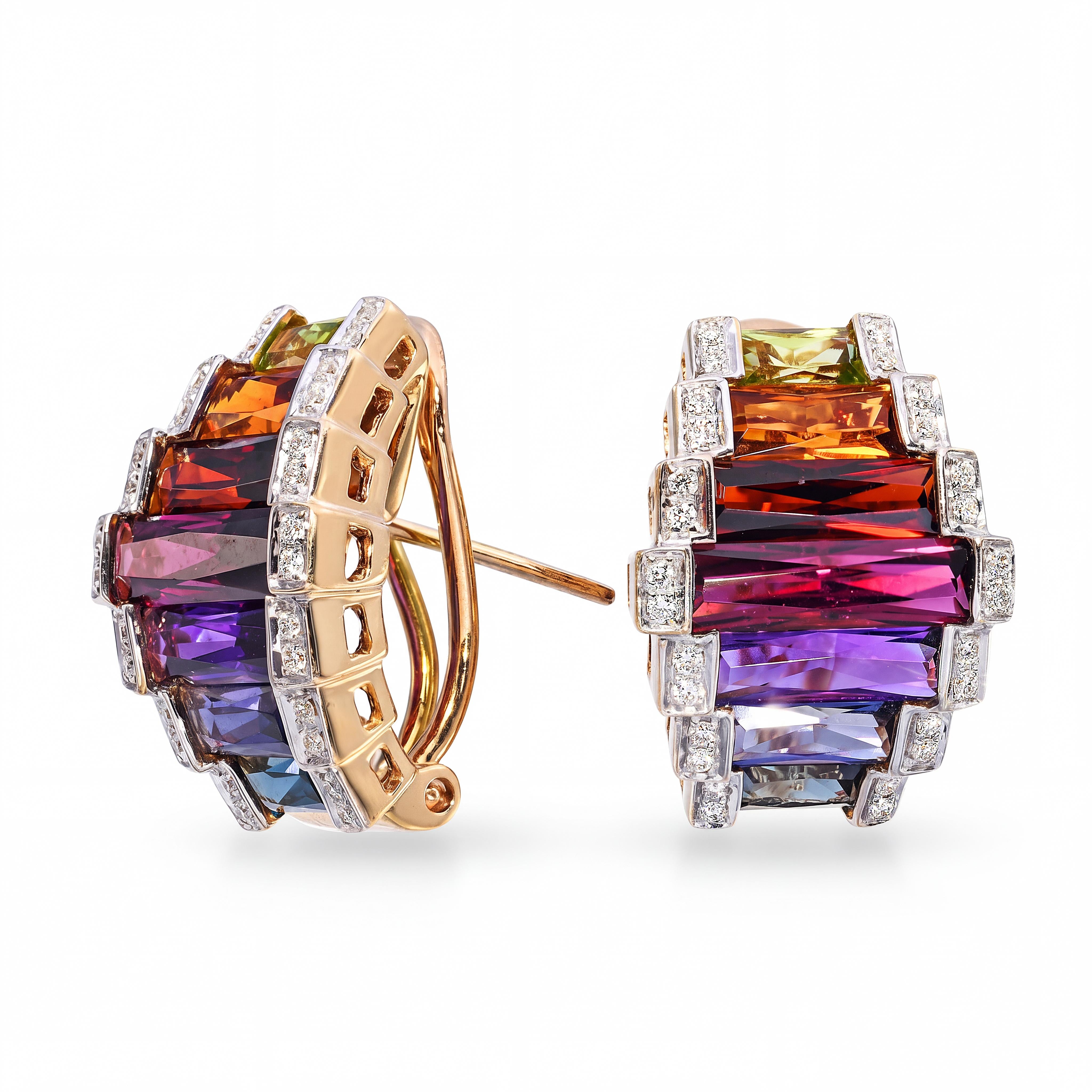 Bellarri 14k Yellow Gold Multi-Stone and Diamond Earrings