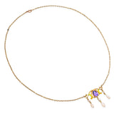 Art Nouveau Yellow Gold Amethyst, Enamel & Pearl Suffragette Drop Necklace