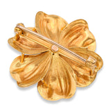 Antique Victorian 14k Yellow Gold Seed Pearl and Diamond Flower Brooch