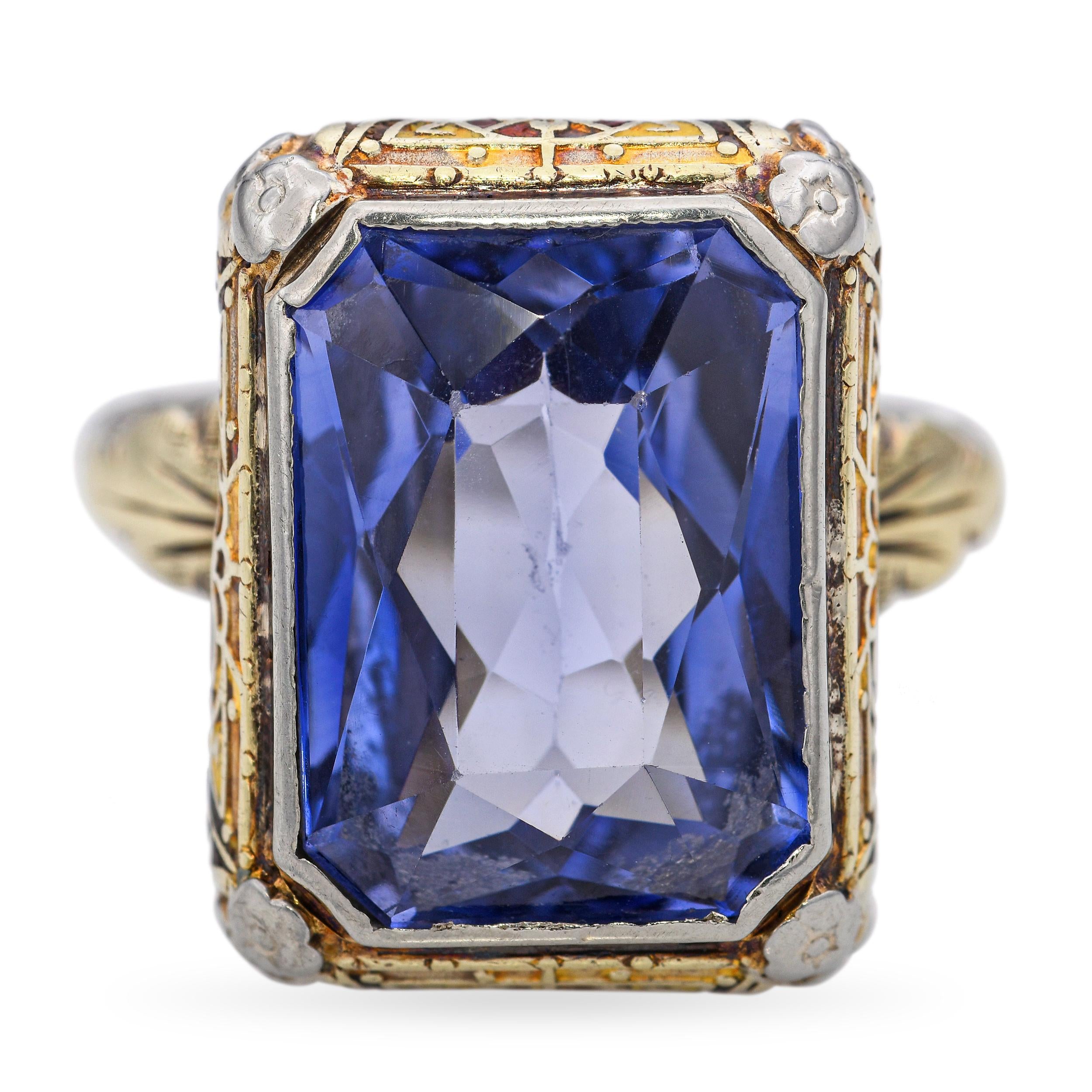 Antique 14k Two Tone Gold Lab Grown Sapphire Ring – Blue Ribbon Rarities