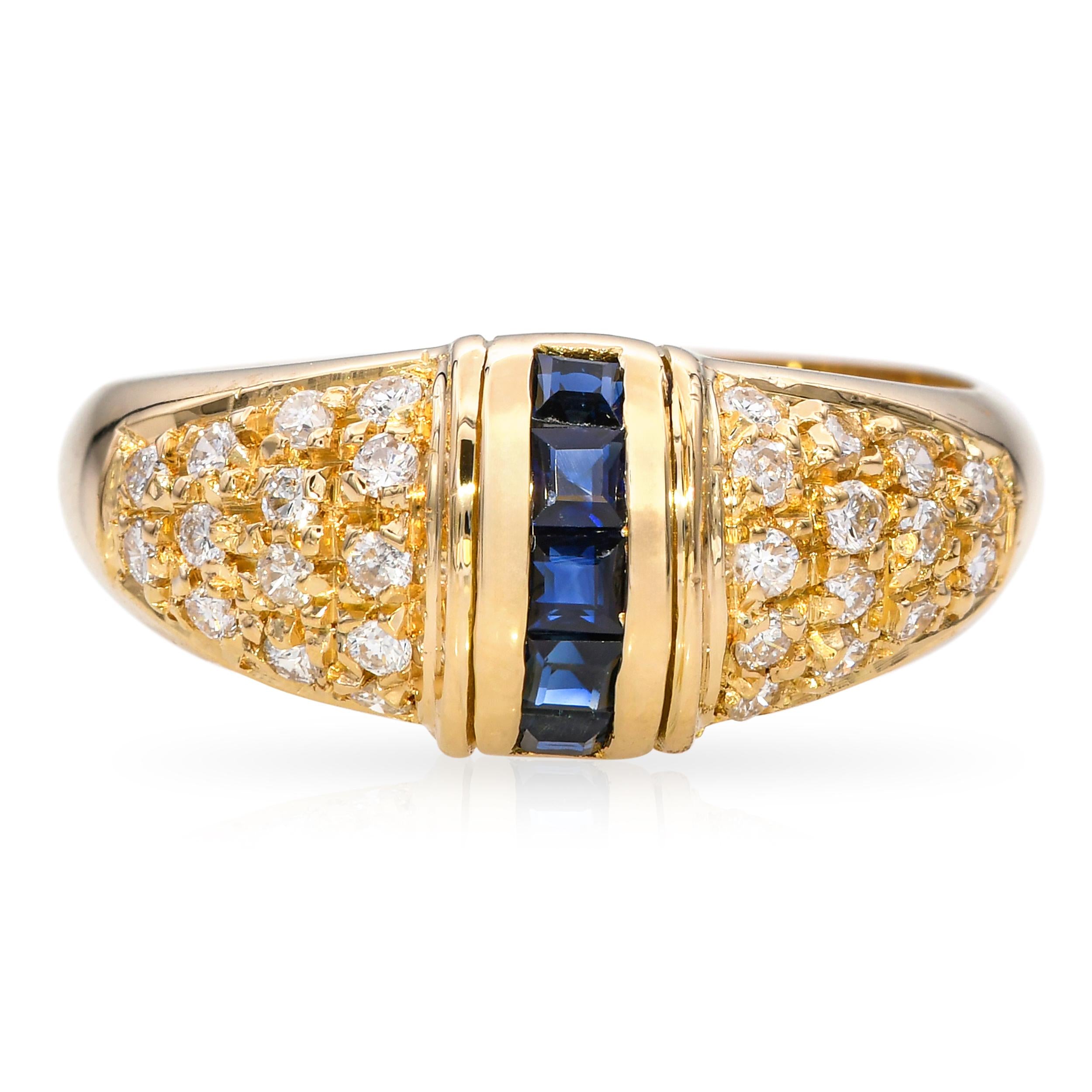 18k Yellow Gold Diamond and Sapphire Ring