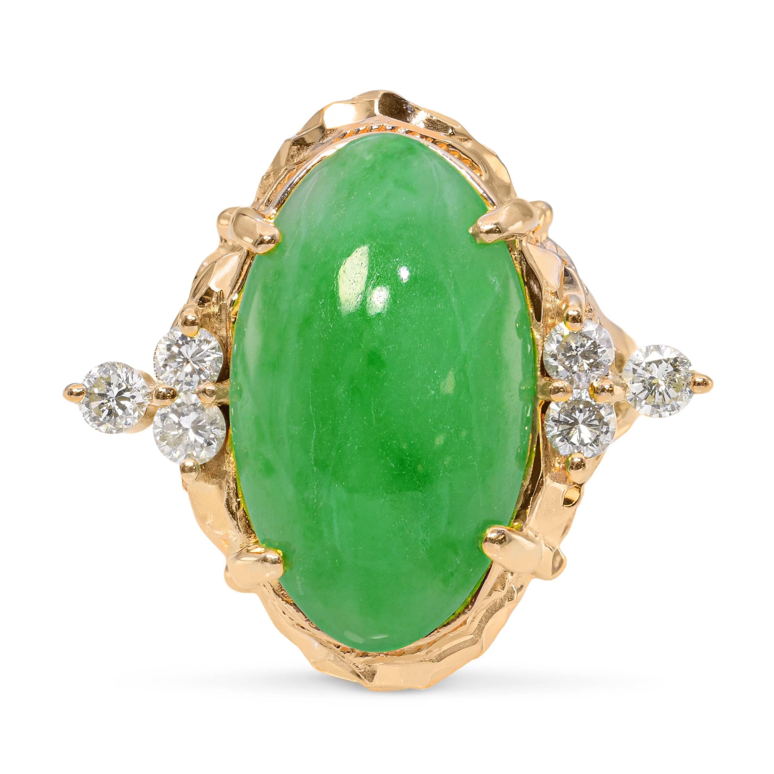 Vintage 14k Yellow Gold 8.94tcw Jadeite Jade and Diamond Ring