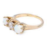 Vintage 14k Yellow Gold Opal and Diamond Three Stone Ring