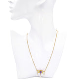 Art Nouveau Yellow Gold Amethyst, Enamel & Pearl Suffragette Drop Necklace