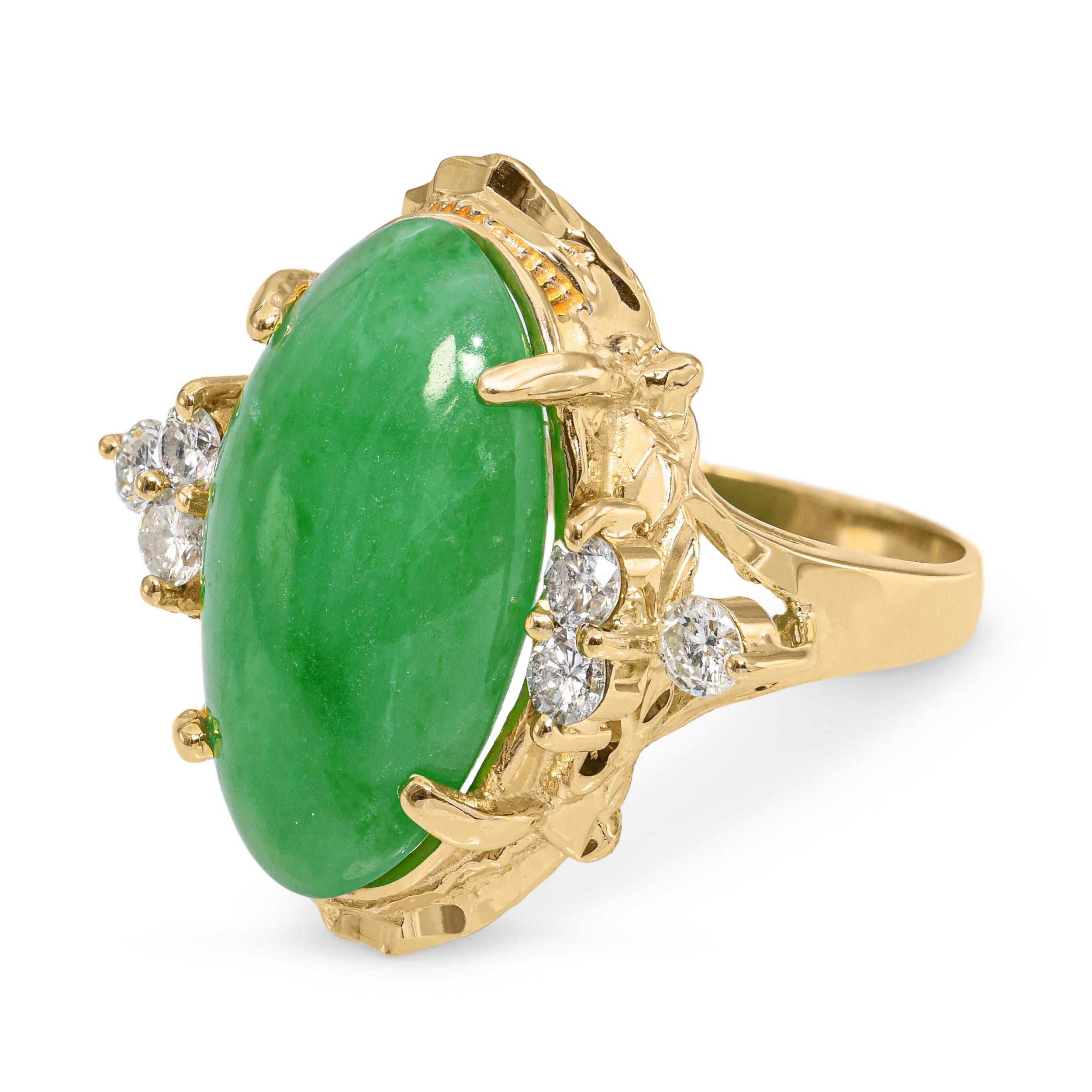 Vintage 14k Yellow Gold 8.94tcw Jadeite Jade and Diamond Ring
