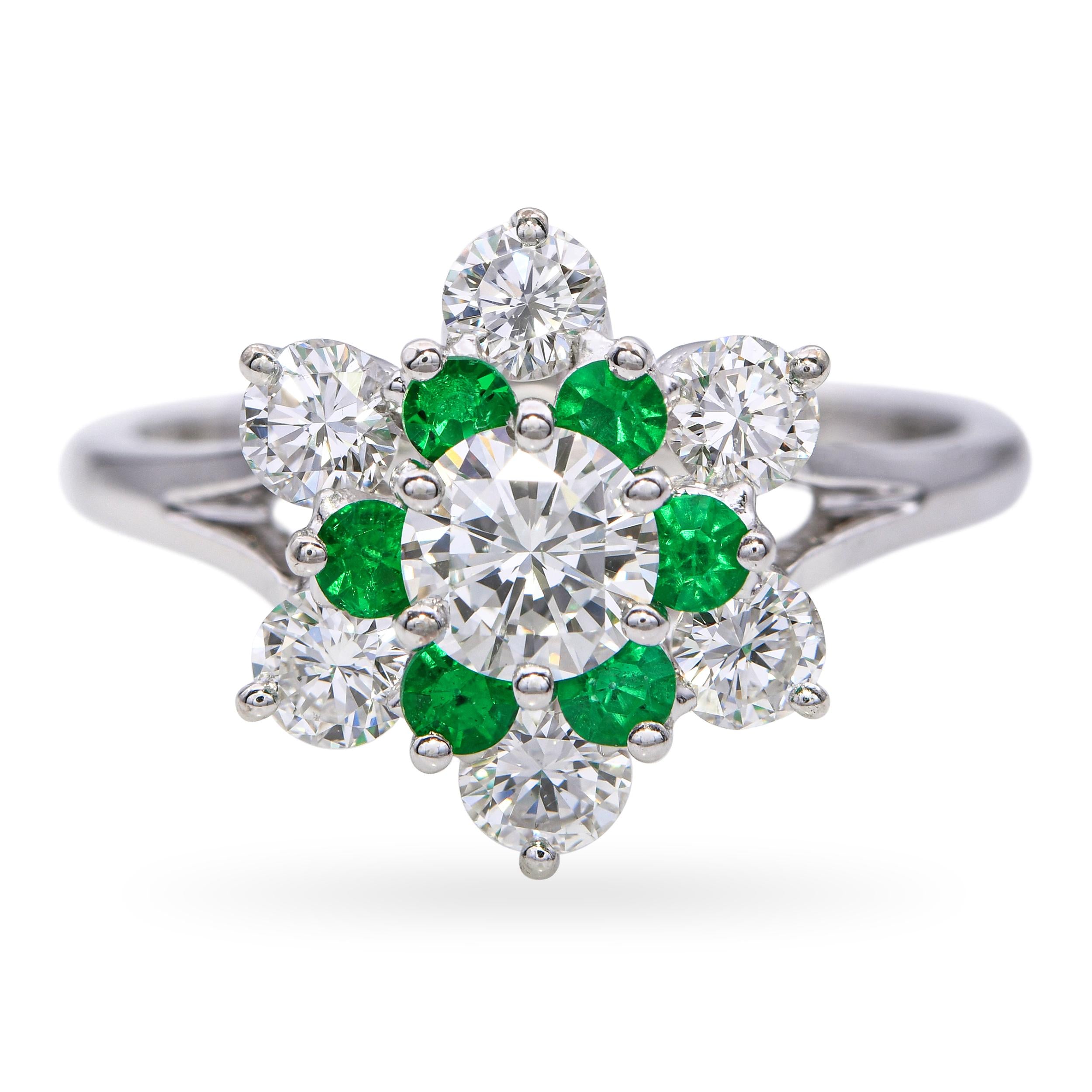 Vintage 14k White Gold 1.08tcw Diamond and Lab Emerald Ring