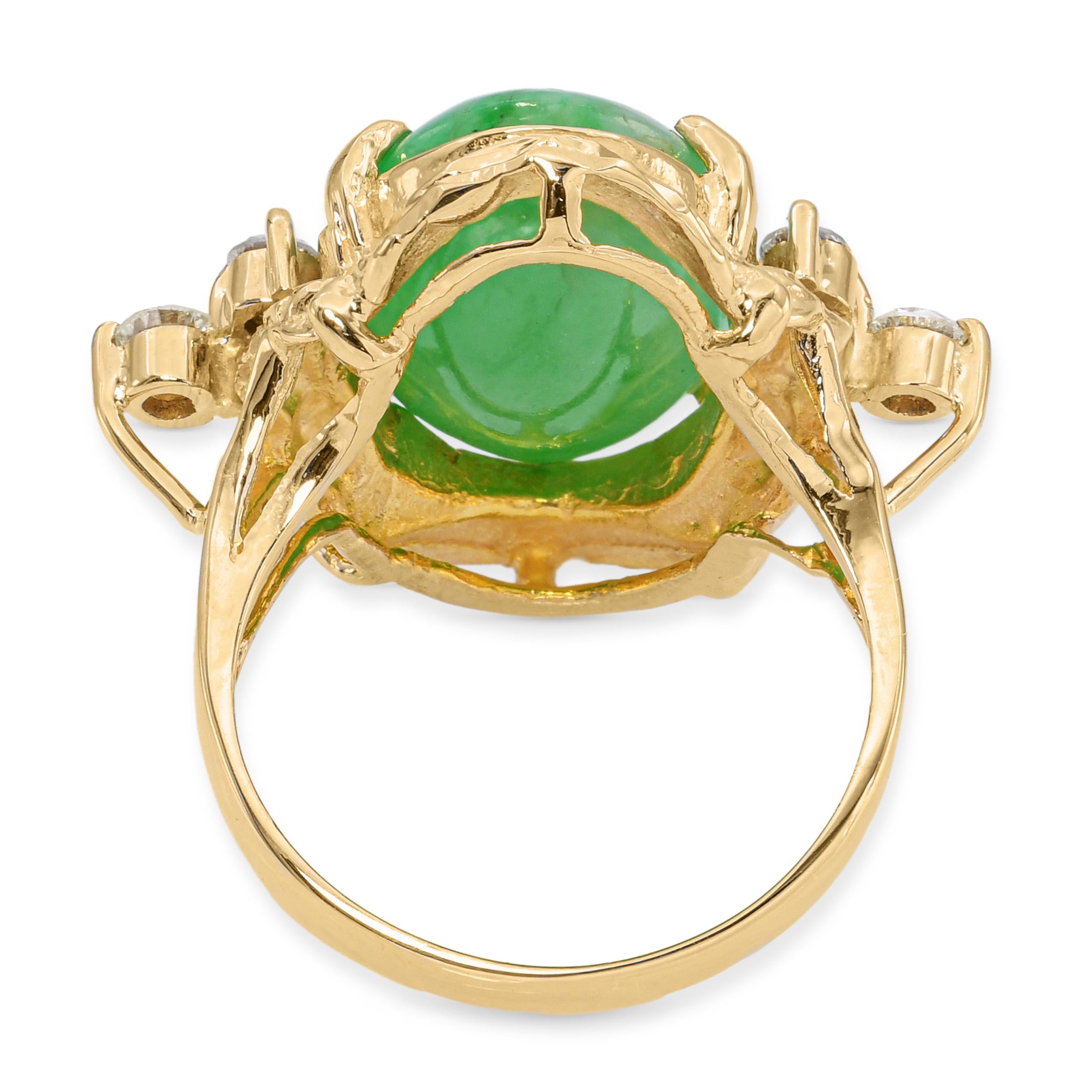 Vintage 14k Yellow Gold 8.94tcw Jadeite Jade and Diamond Ring