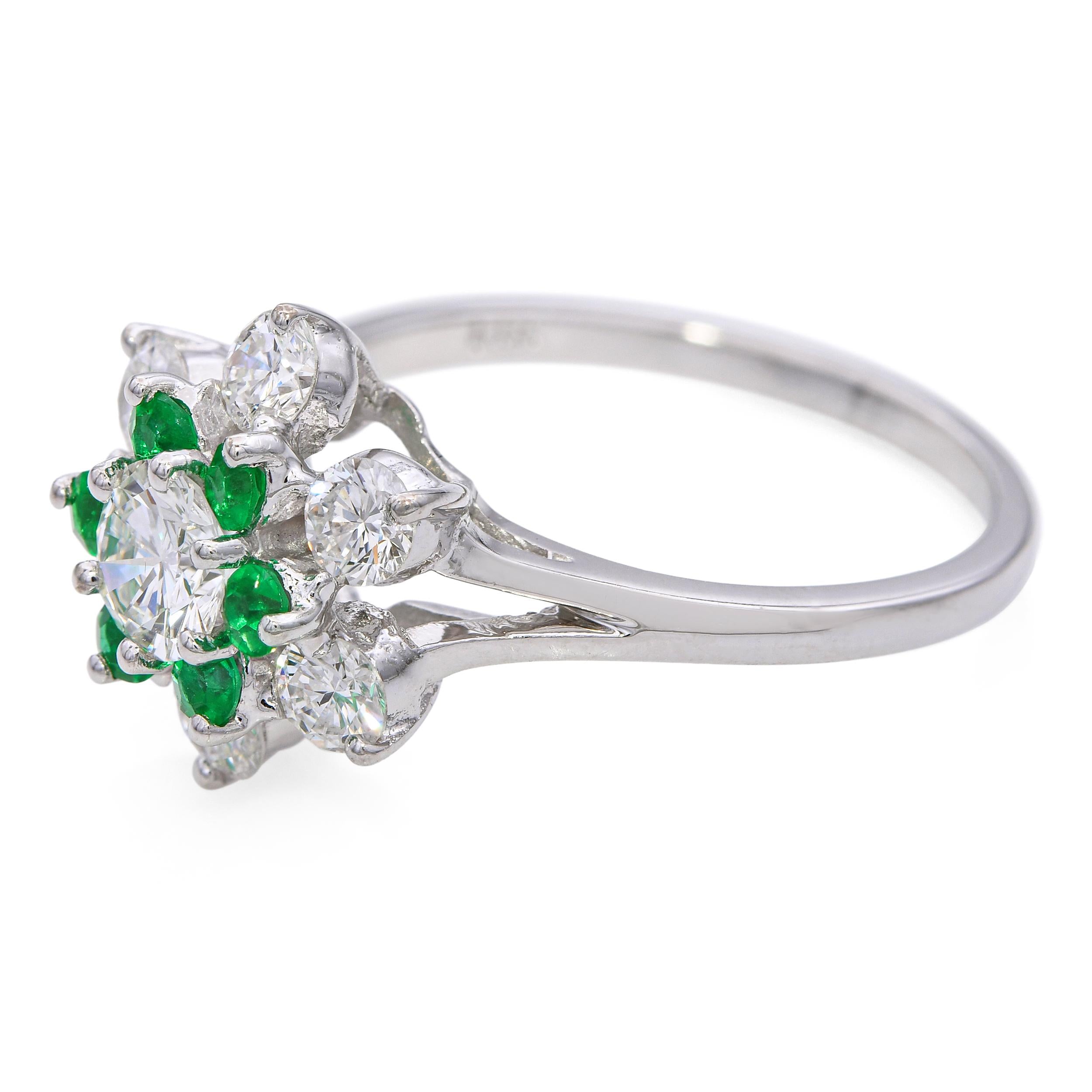 Vintage 14k White Gold 1.08tcw Diamond and Lab Emerald Ring