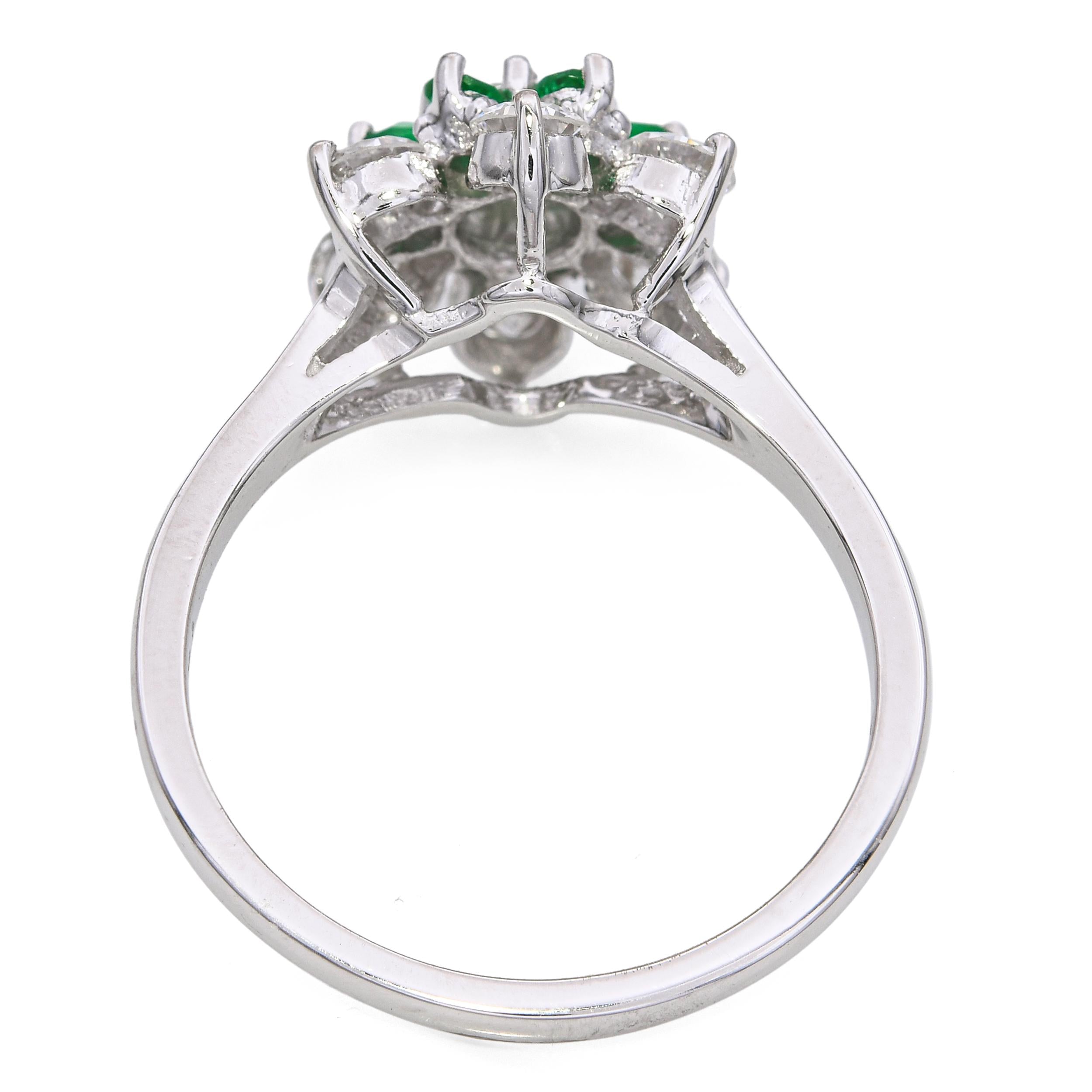 Vintage 14k White Gold 1.08tcw Diamond and Lab Emerald Ring