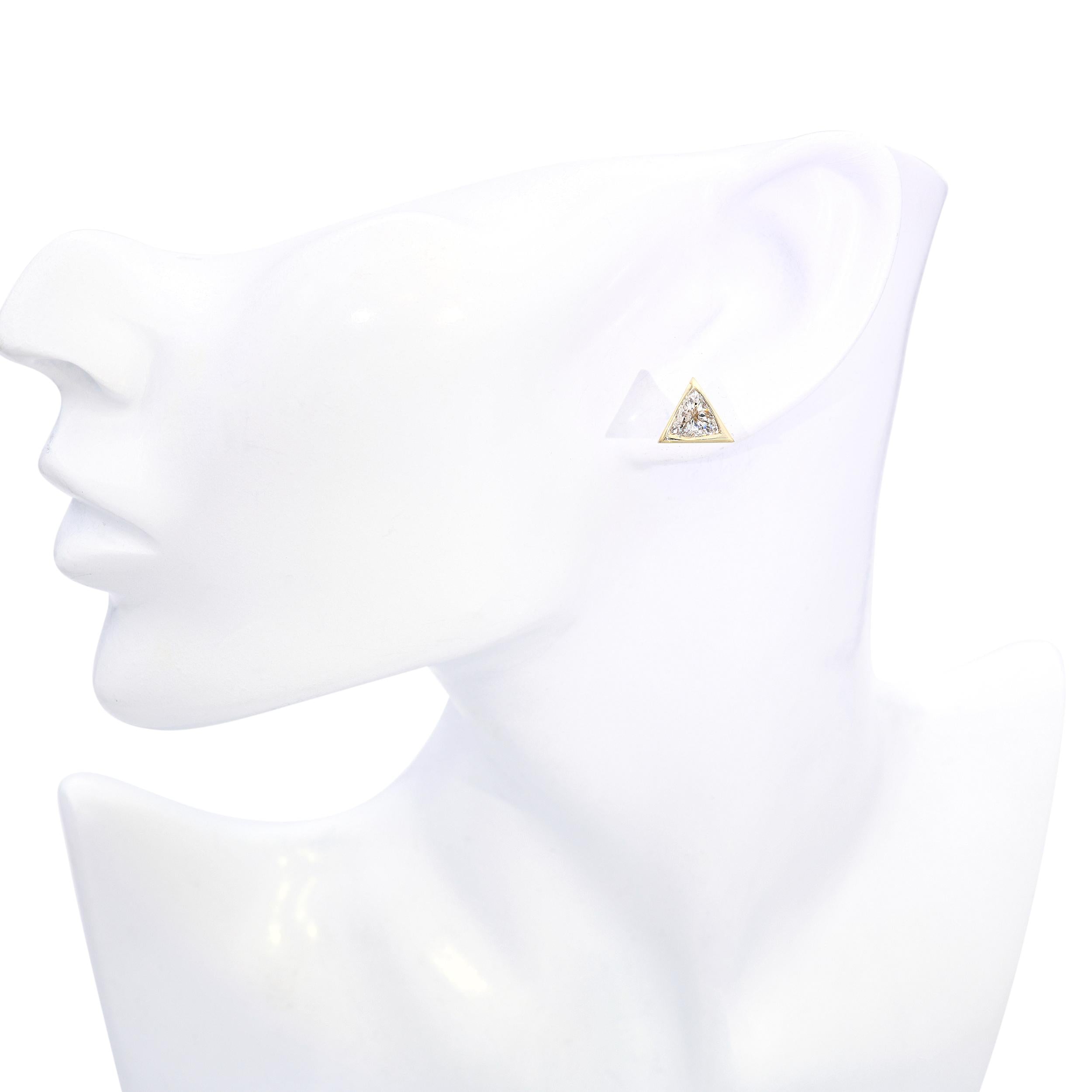Vintage 14k Yellow Gold 1.62tcw Trillion Cut Diamond Stud Earrings