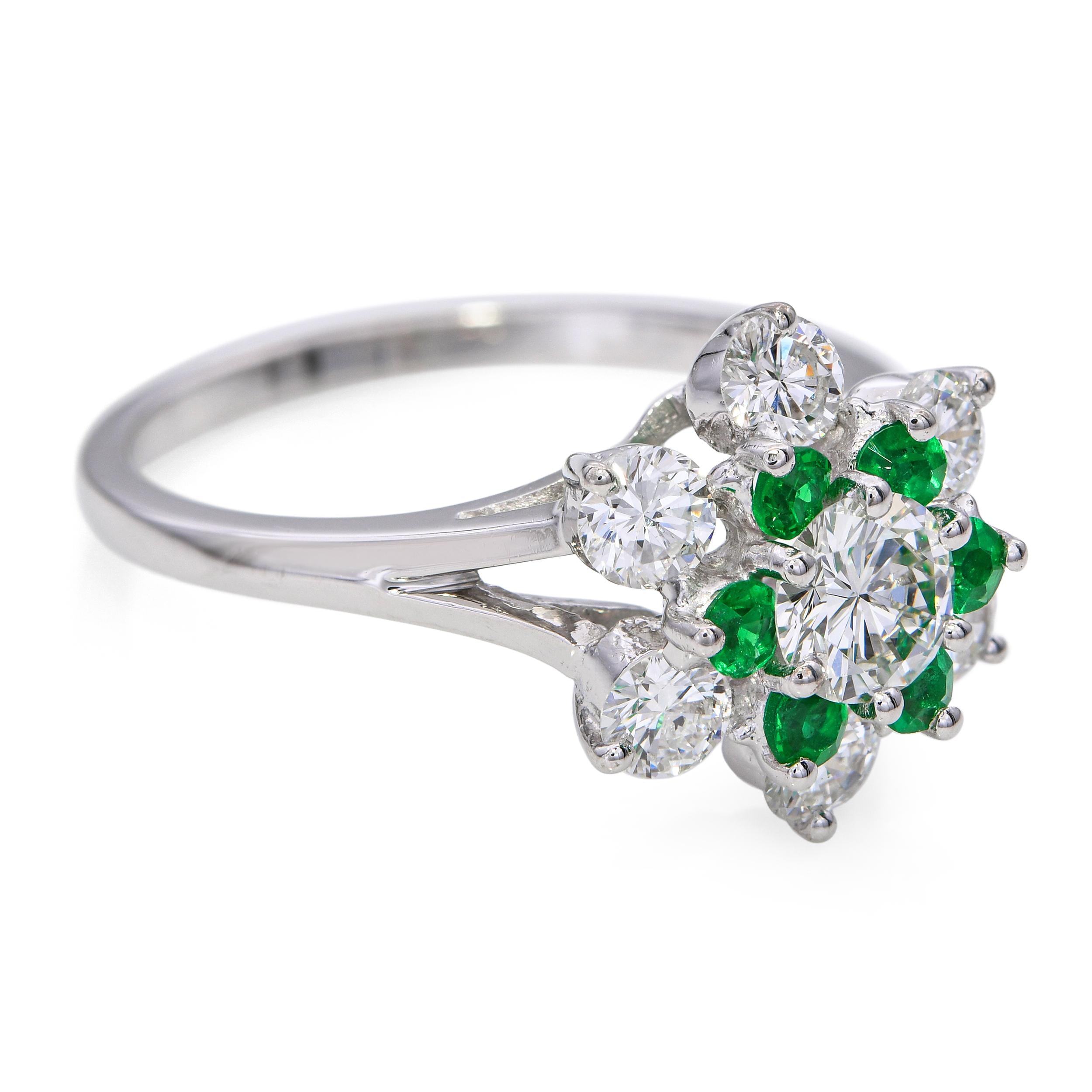 Vintage 14k White Gold 1.08tcw Diamond and Lab Emerald Ring