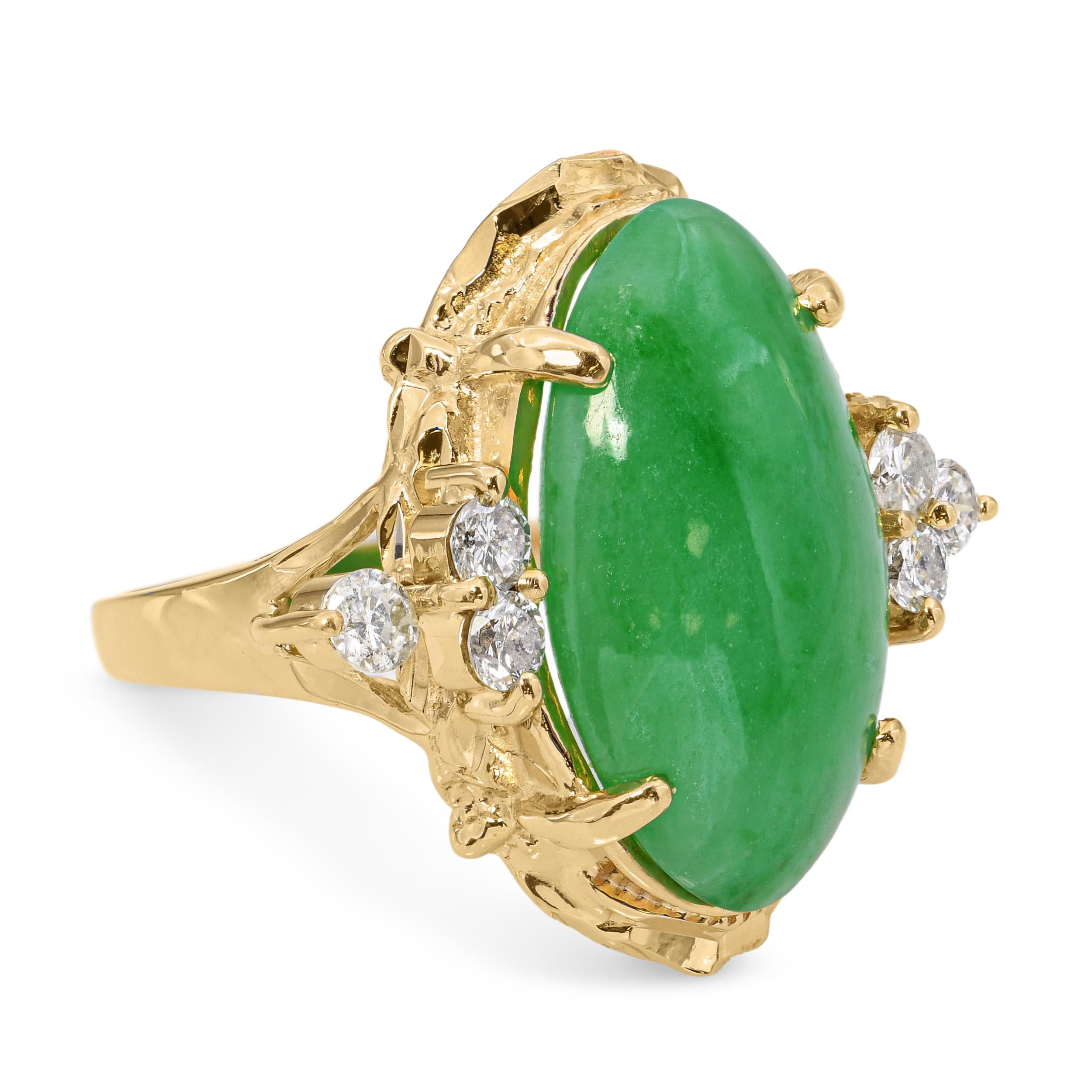 Vintage 14k Yellow Gold 8.94tcw Jadeite Jade and Diamond Ring