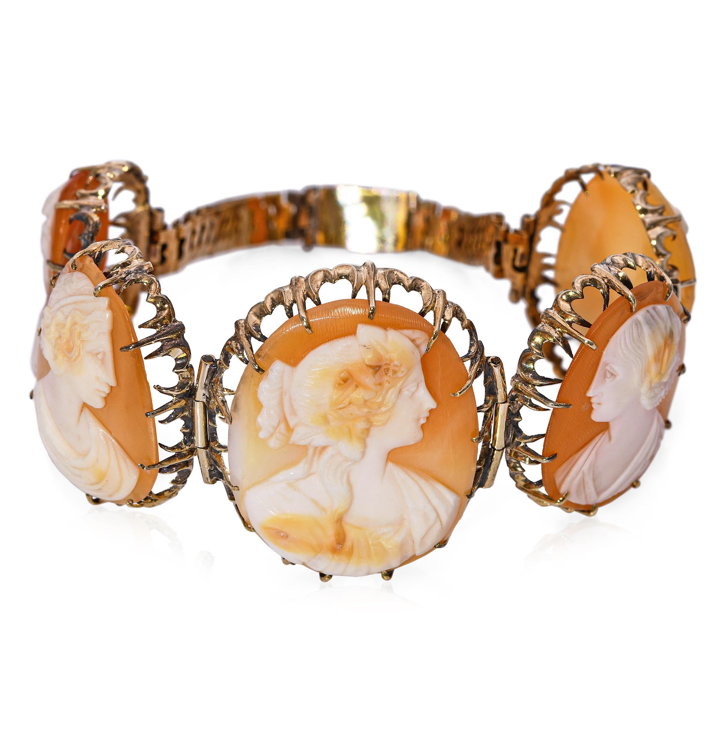 Antique Yellow Gold Proper Lady Shell Cameo Bracelet