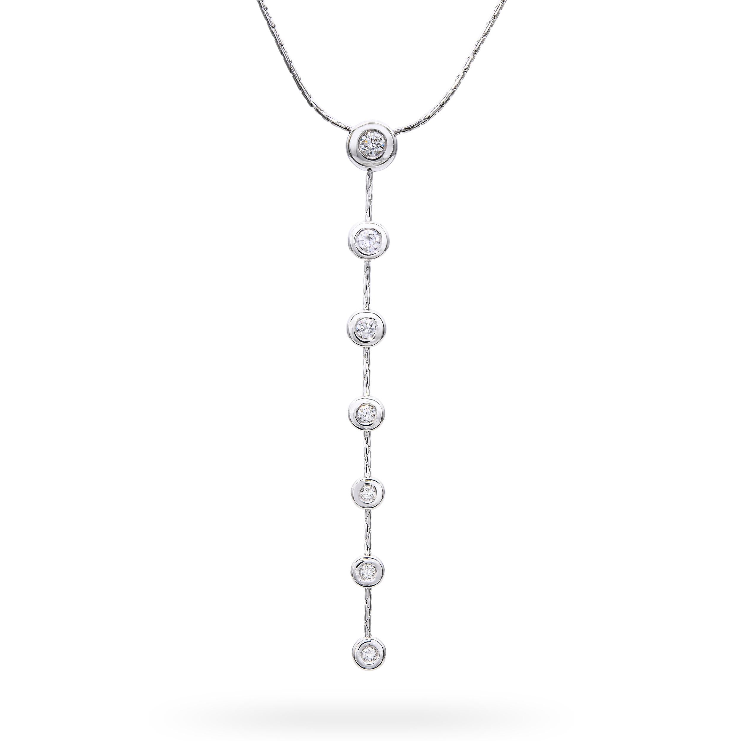 Jordan Schlanger 18k White Gold Diamond Station Drop Necklace