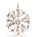 Victorian Yellow Gold Old European Cut Diamond Openwork Circle Brooch Pendant