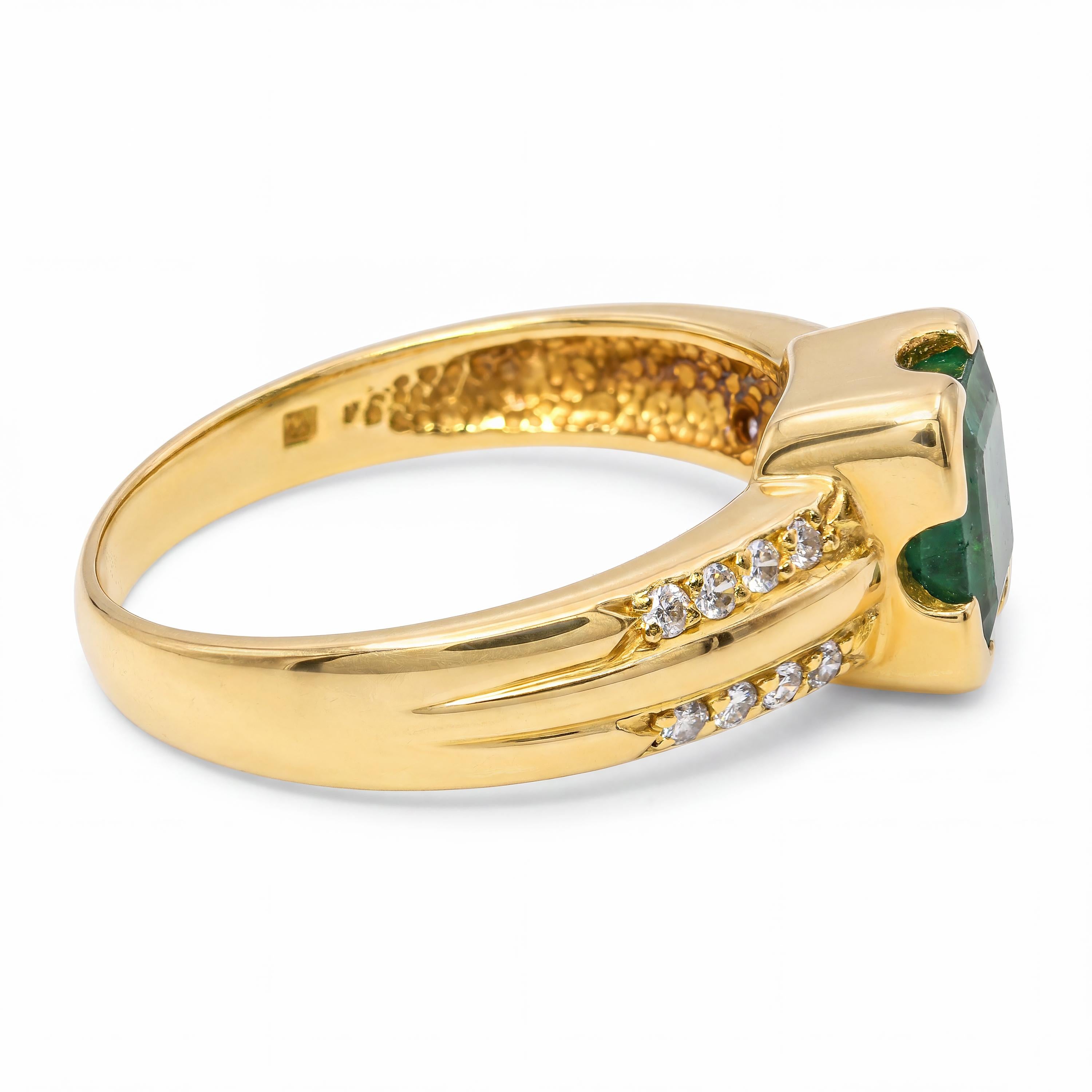 Vintage H Stern 18k Yellow Gold Emerald and Diamond Ring