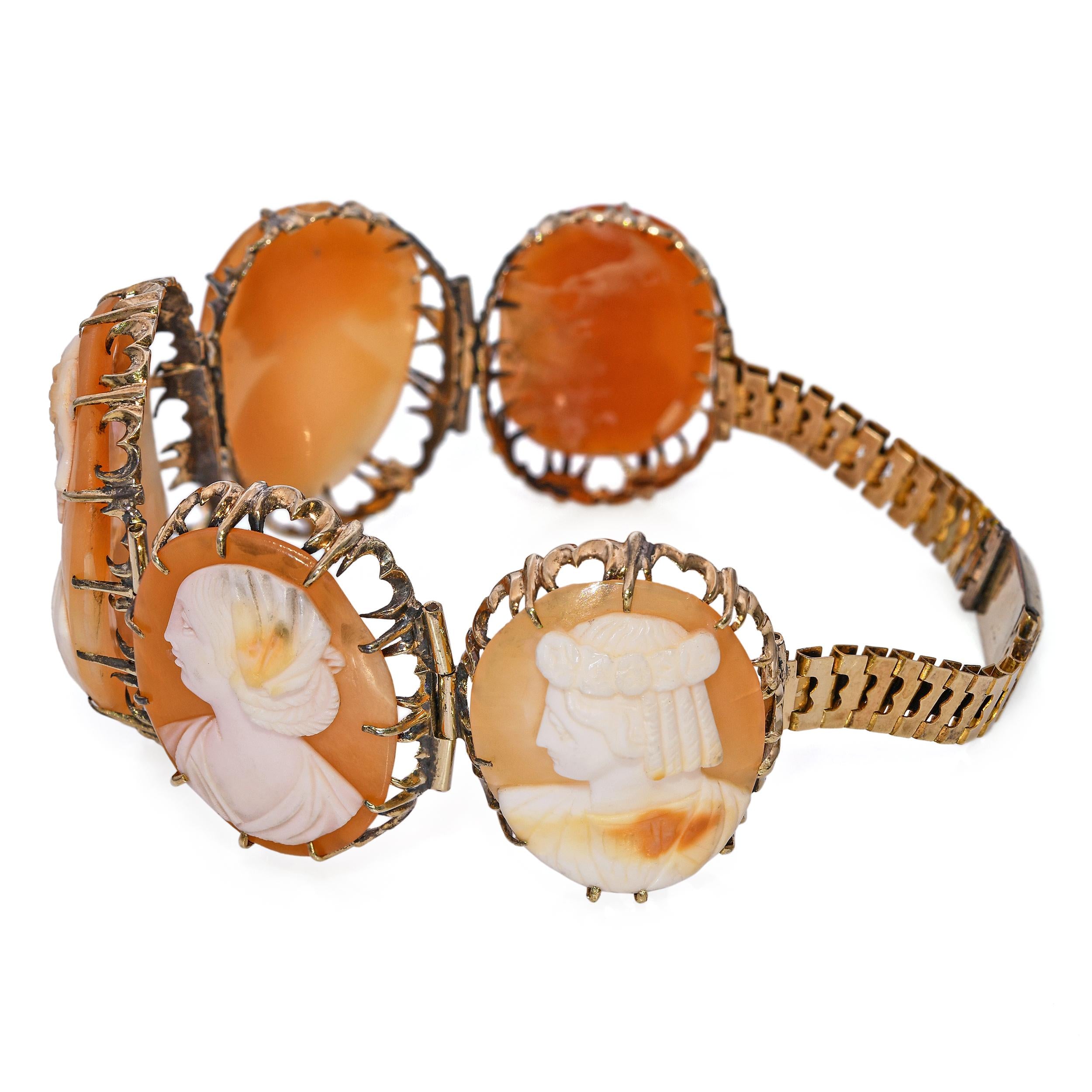 Antique Yellow Gold Proper Lady Shell Cameo Bracelet