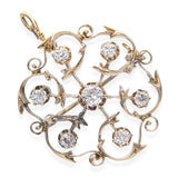 Victorian Yellow Gold Old European Cut Diamond Openwork Circle Brooch Pendant