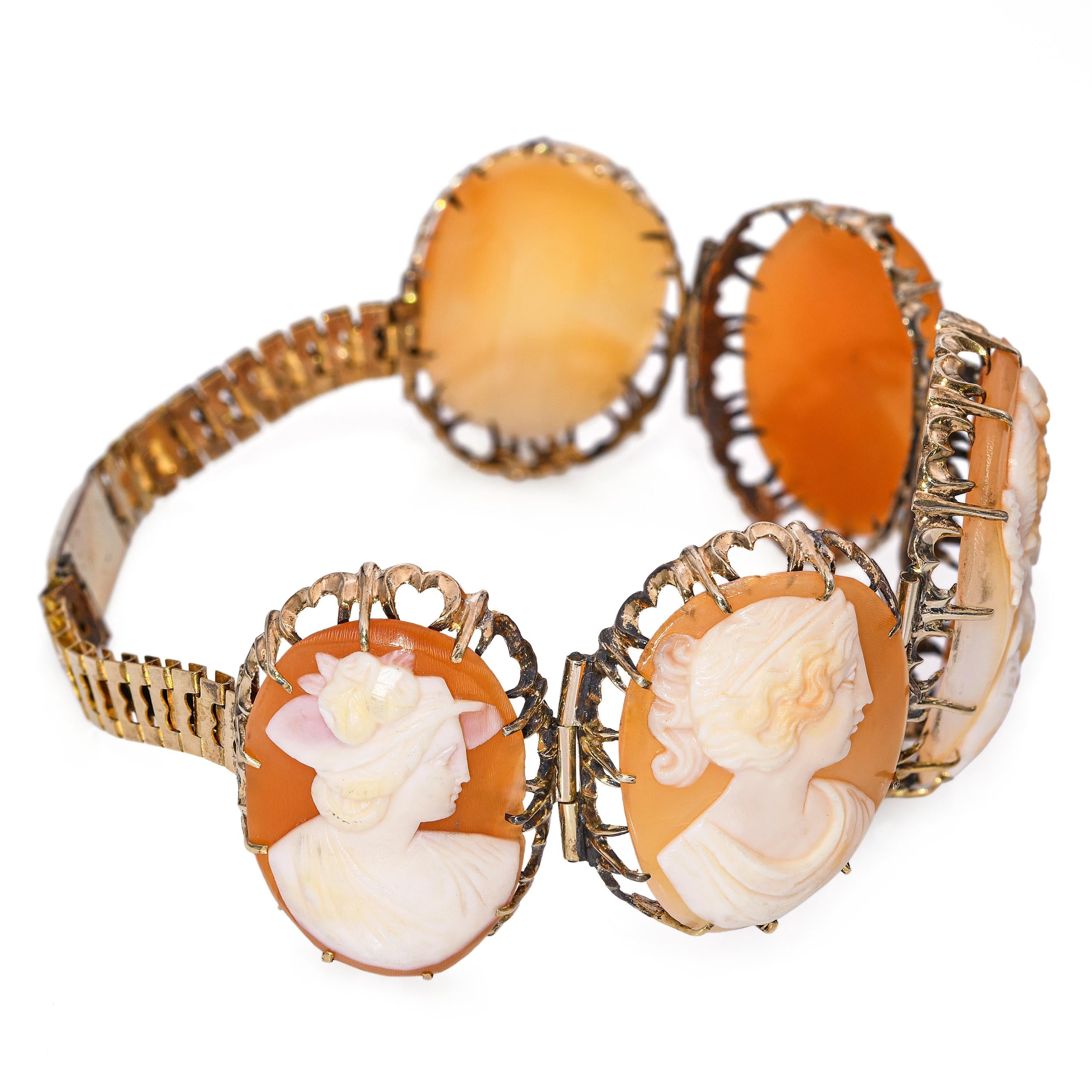 Antique Yellow Gold Proper Lady Shell Cameo Bracelet