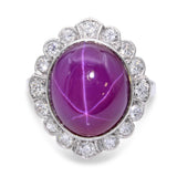 Vintage Platinum 9.18ct Synthetic Star Ruby & Diamond Halo Ring