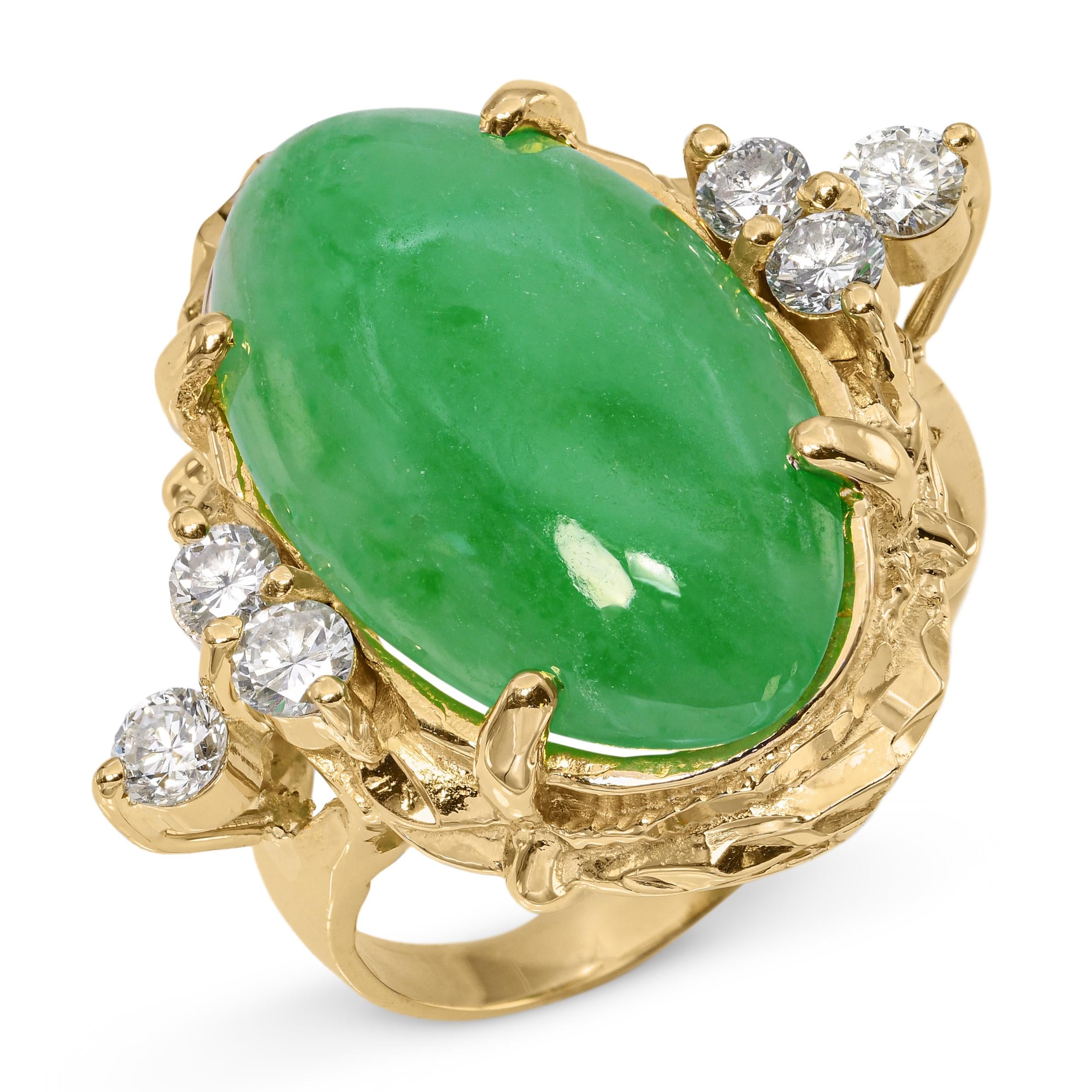 Vintage 14k Yellow Gold 8.94tcw Jadeite Jade and Diamond Ring
