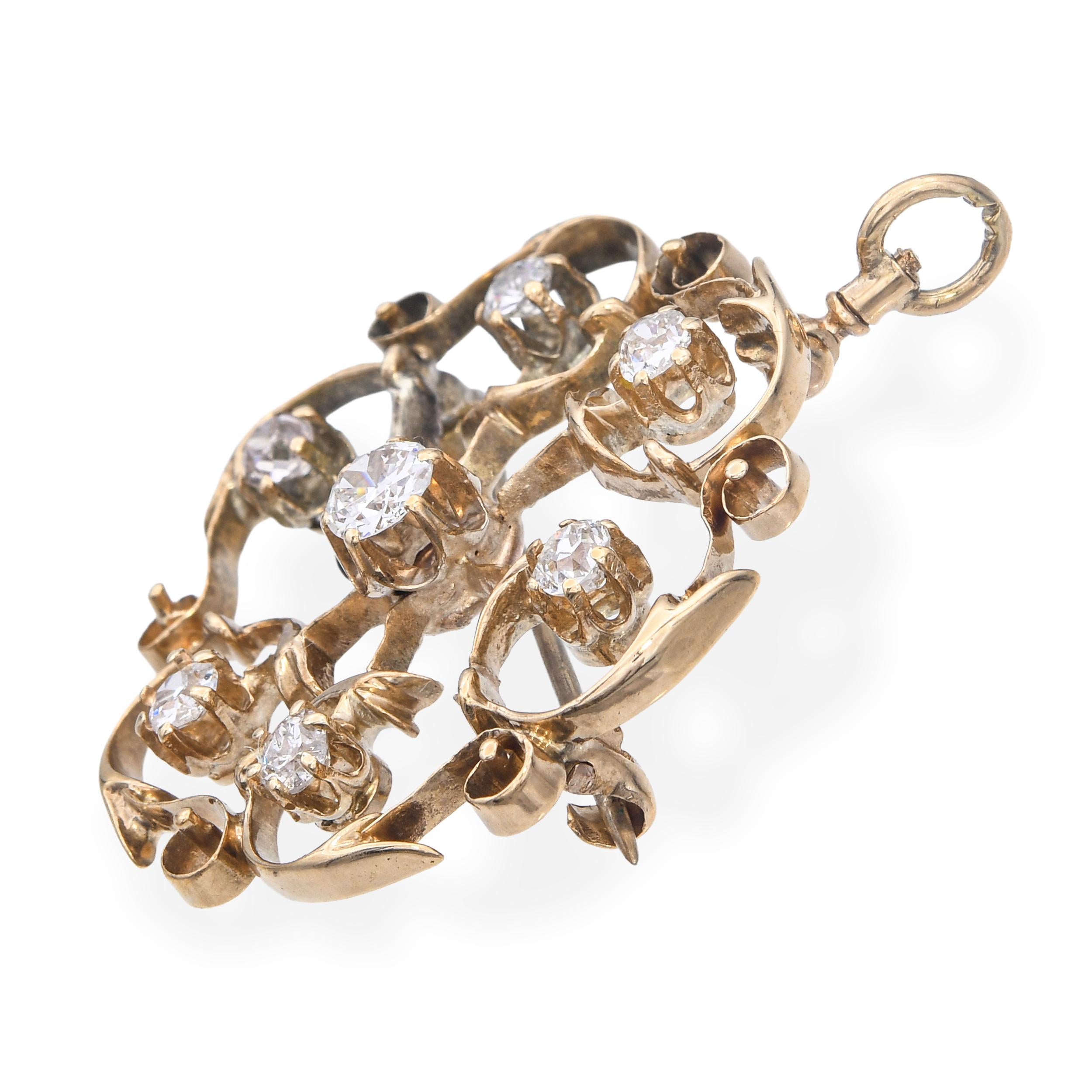 Victorian Yellow Gold Old European Cut Diamond Openwork Circle Brooch Pendant