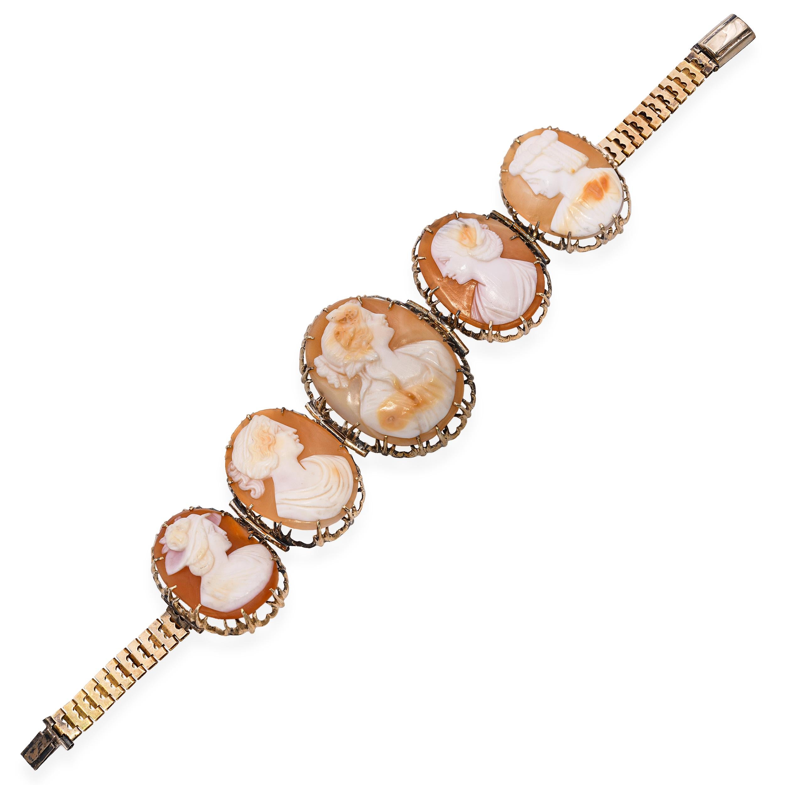 Antique Yellow Gold Proper Lady Shell Cameo Bracelet