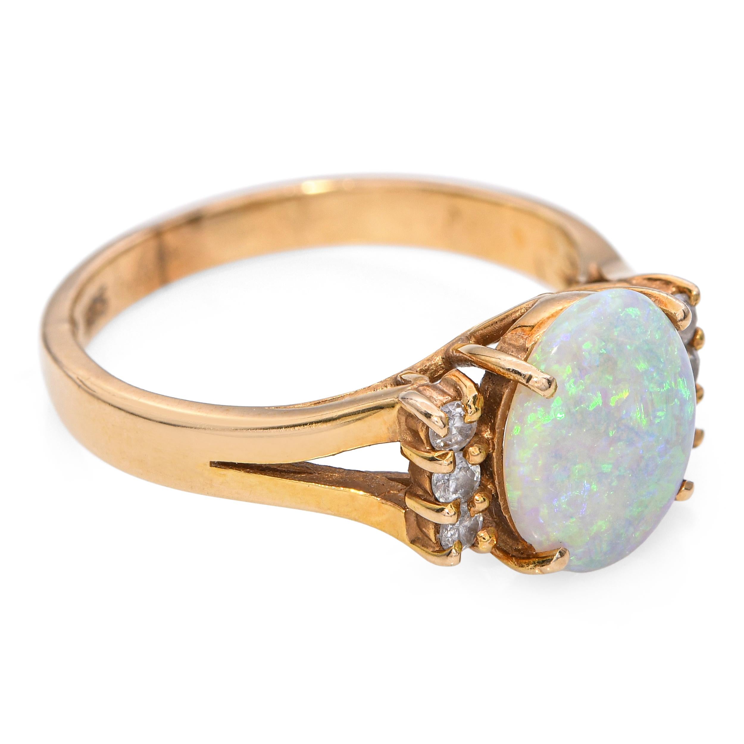 Vintage 14k Yellow Gold 0.75ct Opal and Diamond Ring