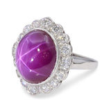 Vintage Platinum 9.18ct Synthetic Star Ruby & Diamond Halo Ring